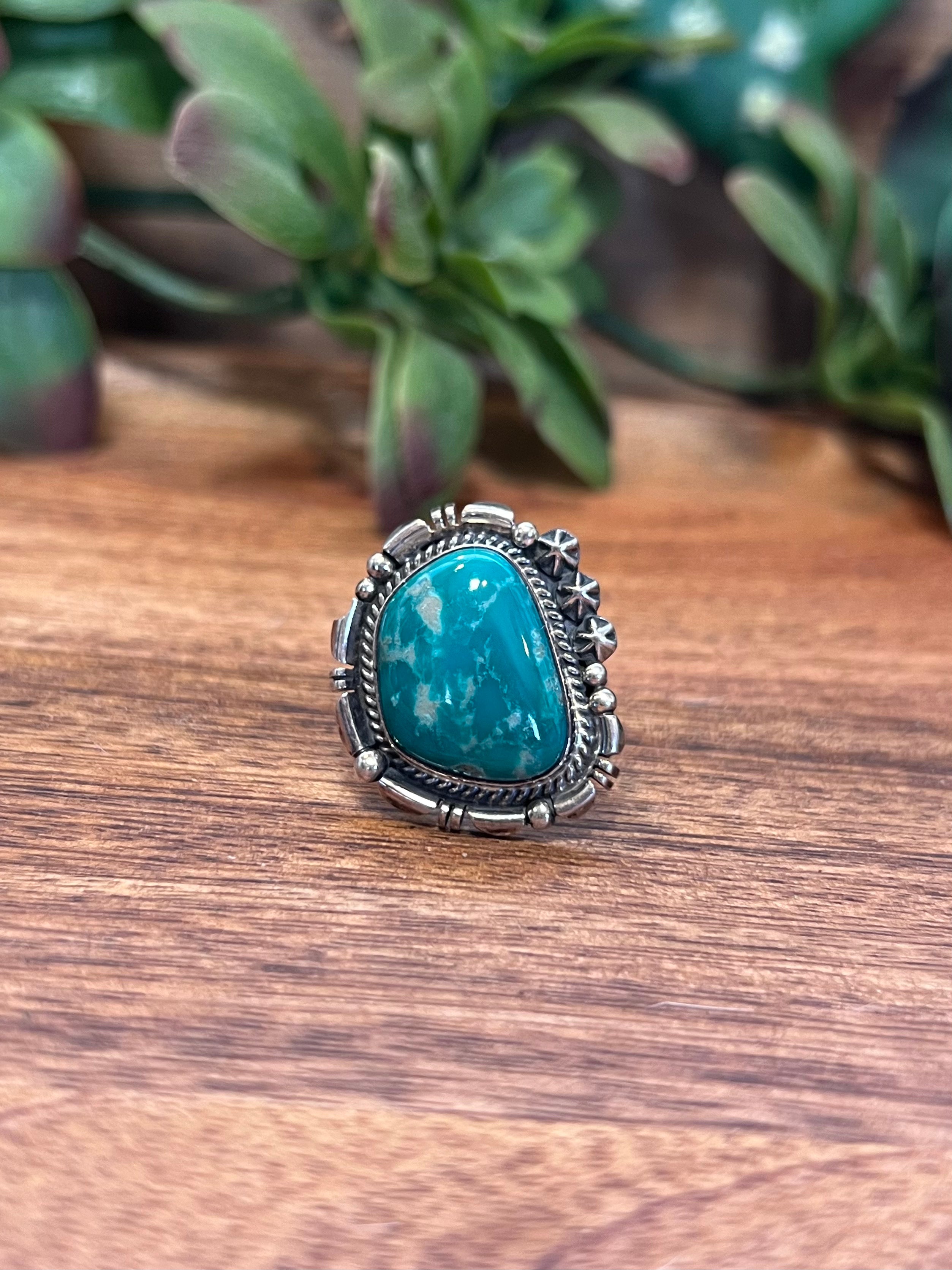 Navajo Turquoise & Sterling Silver Ring Size 6.75