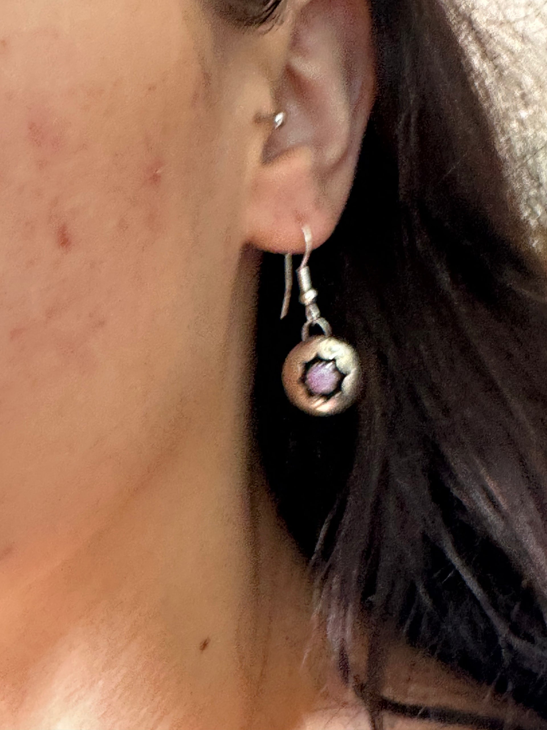 Navajo Made Purple Opal(Man-Made) & Sterling Silver Dangle Earrings