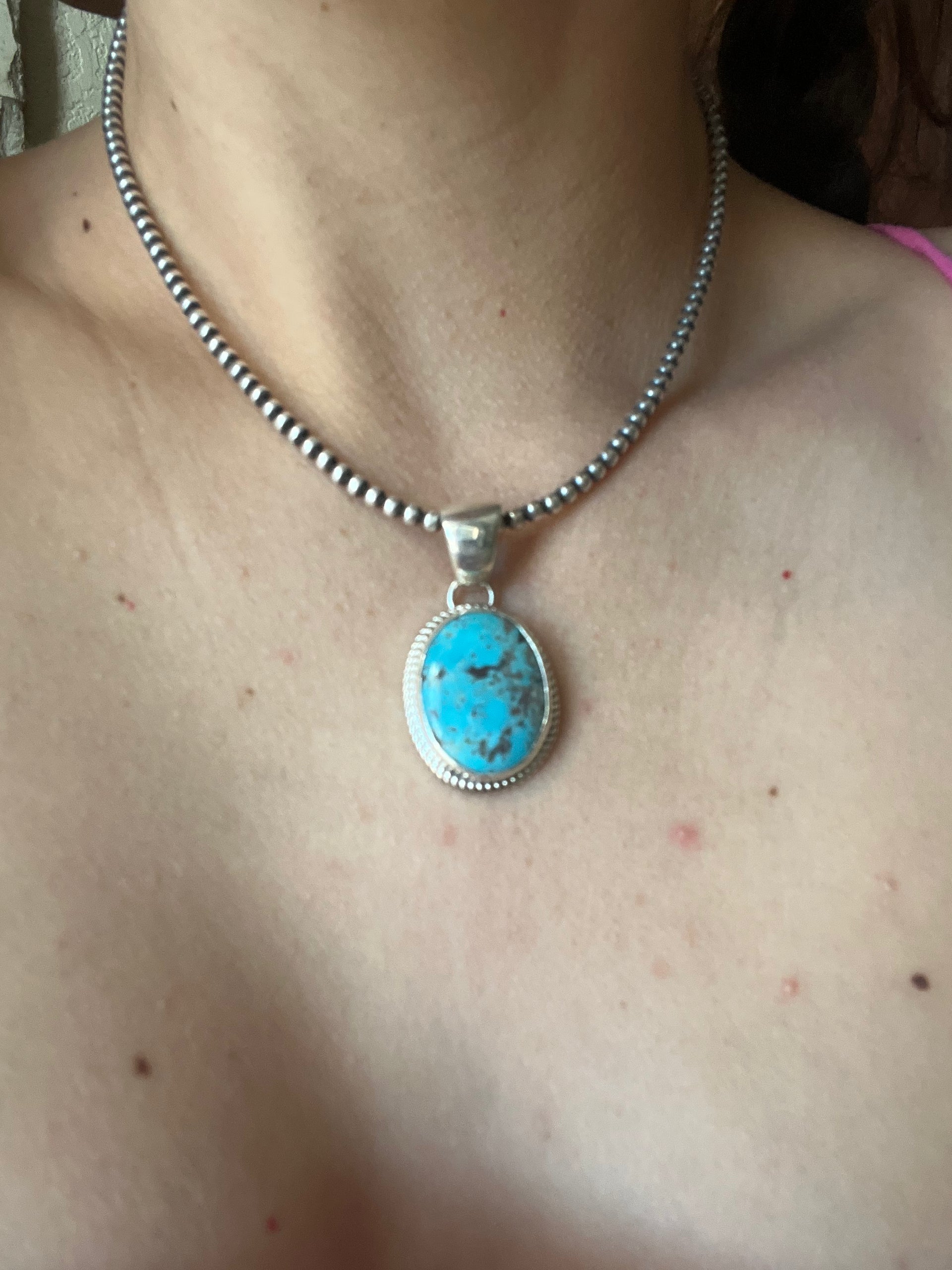 Navajo Made Red Skin Turquoise & Sterling Silver Pendant