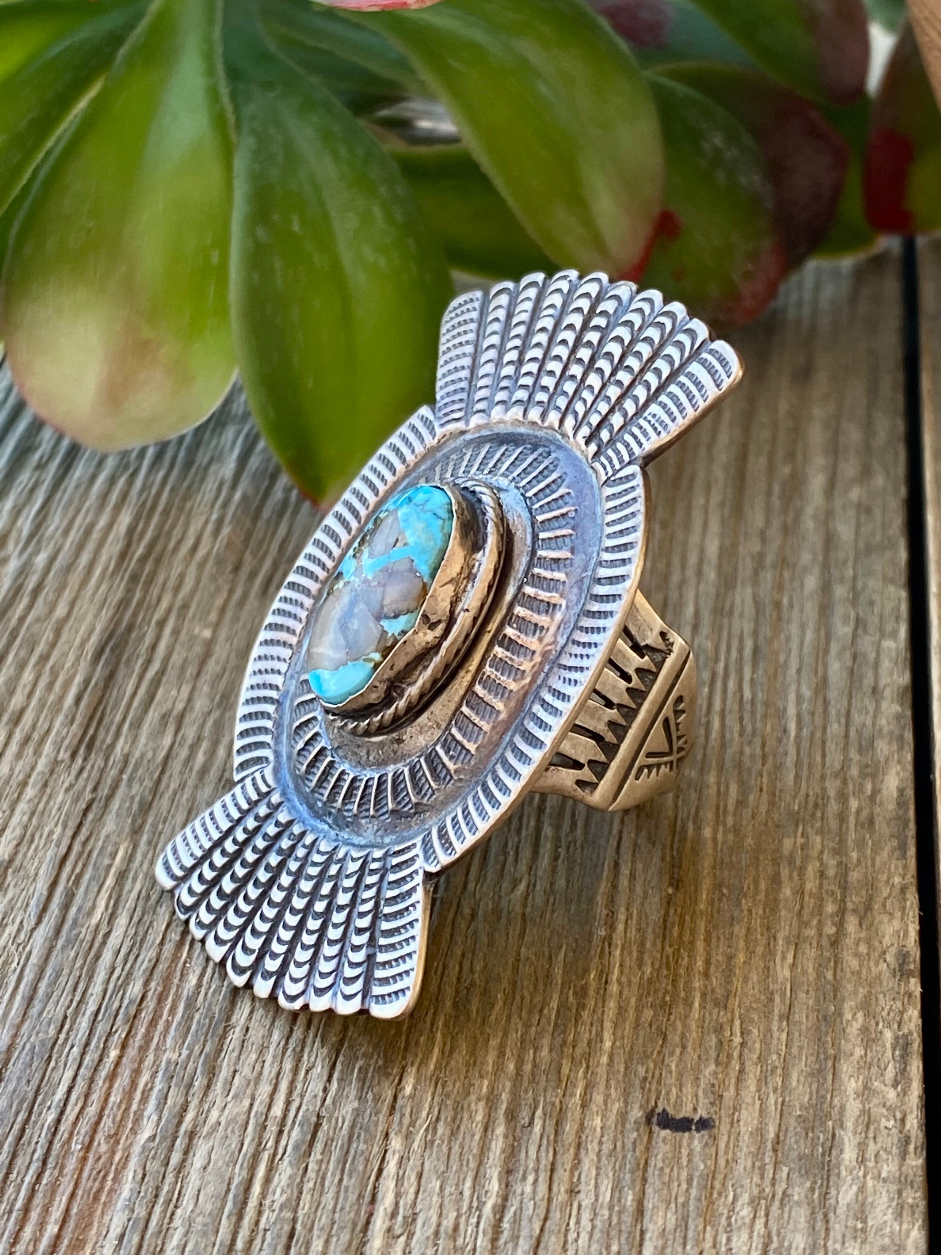 Jason Bahe Kingman Turquoise & Sterling Silver Ring Size 8