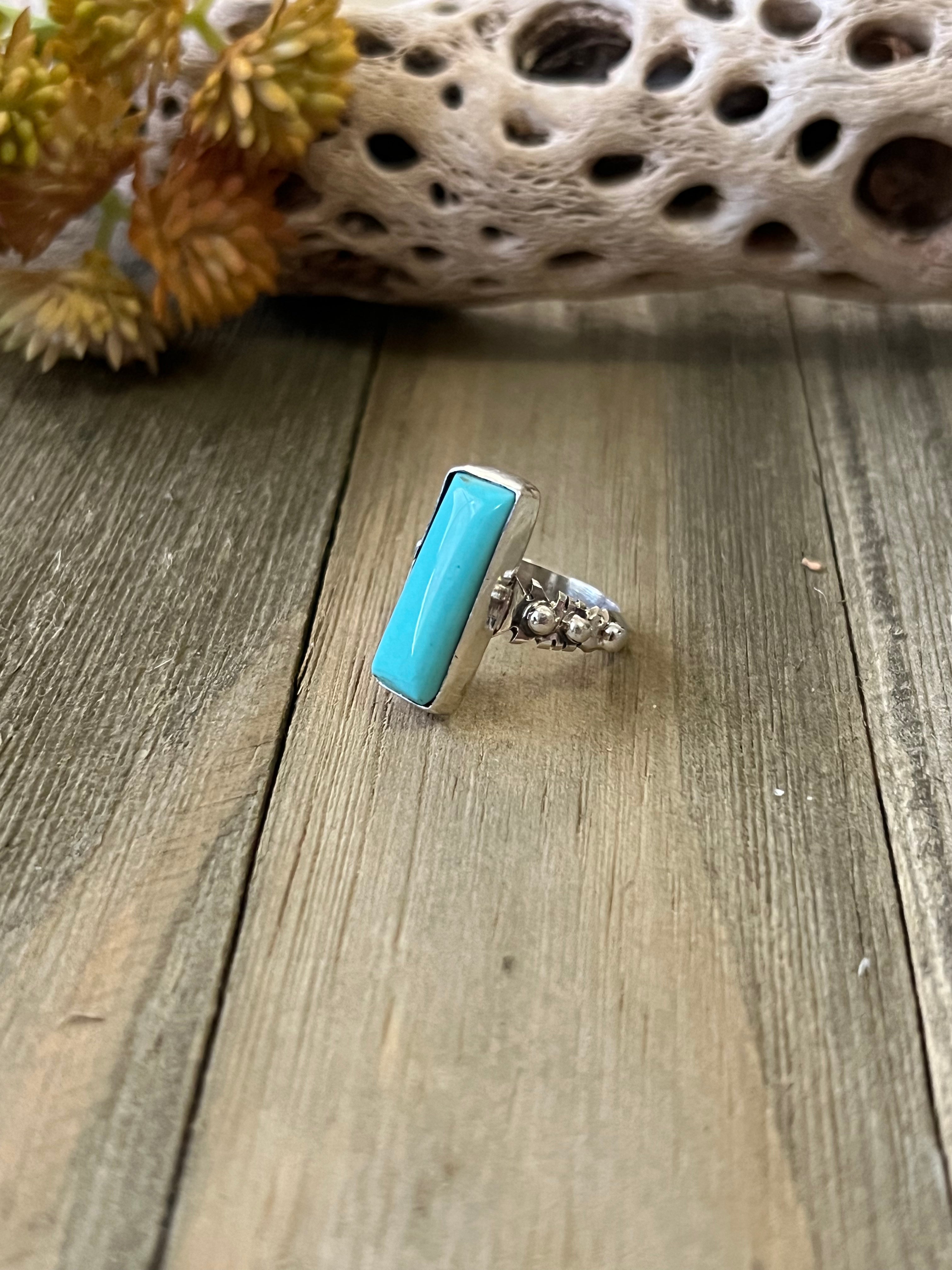 Navajo Made Kingman Turquoise & Sterling Silver Ring Size 5.75