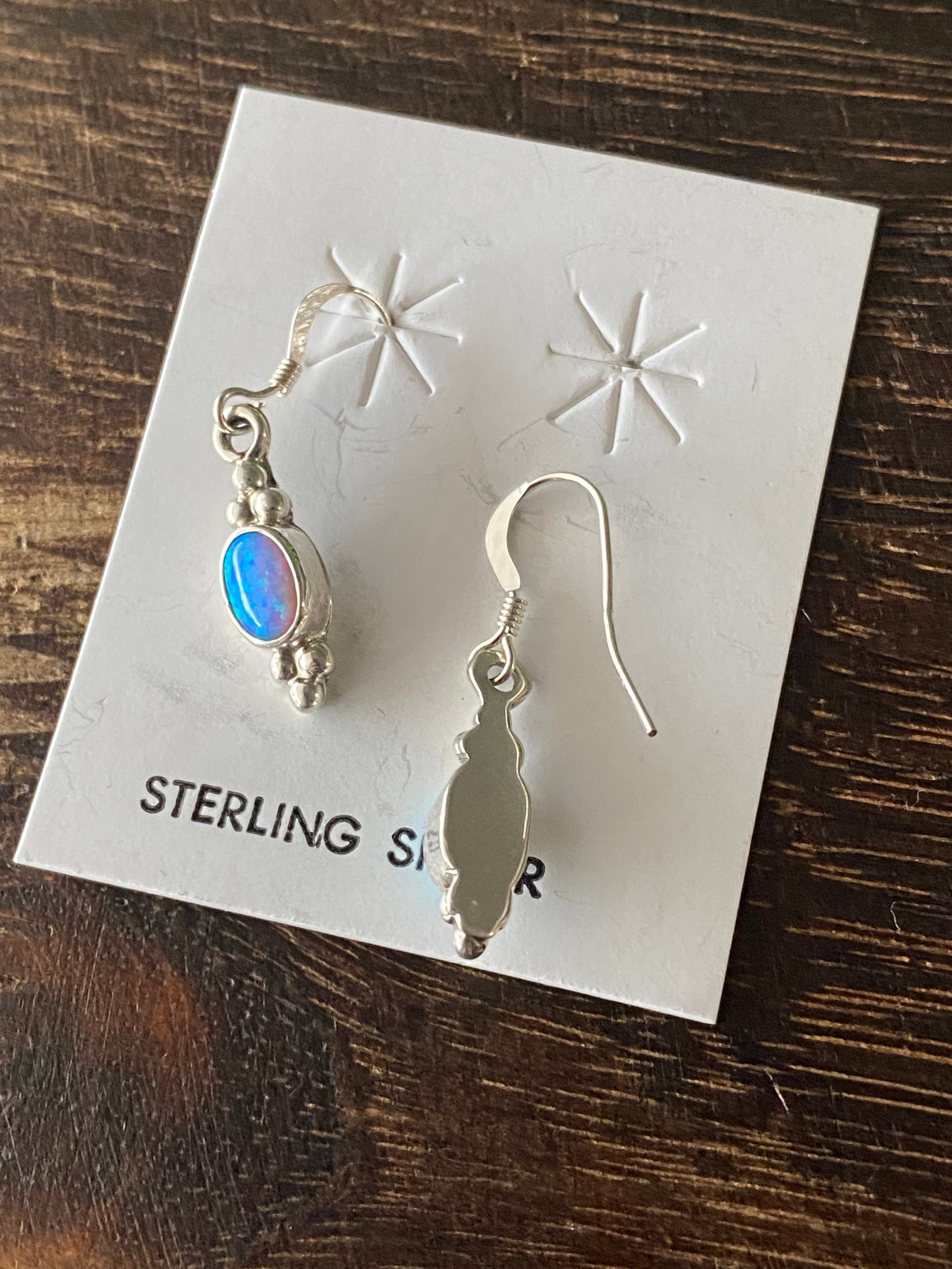 Navajo Made Blue Opal & Sterling Silver Dangle Earrings