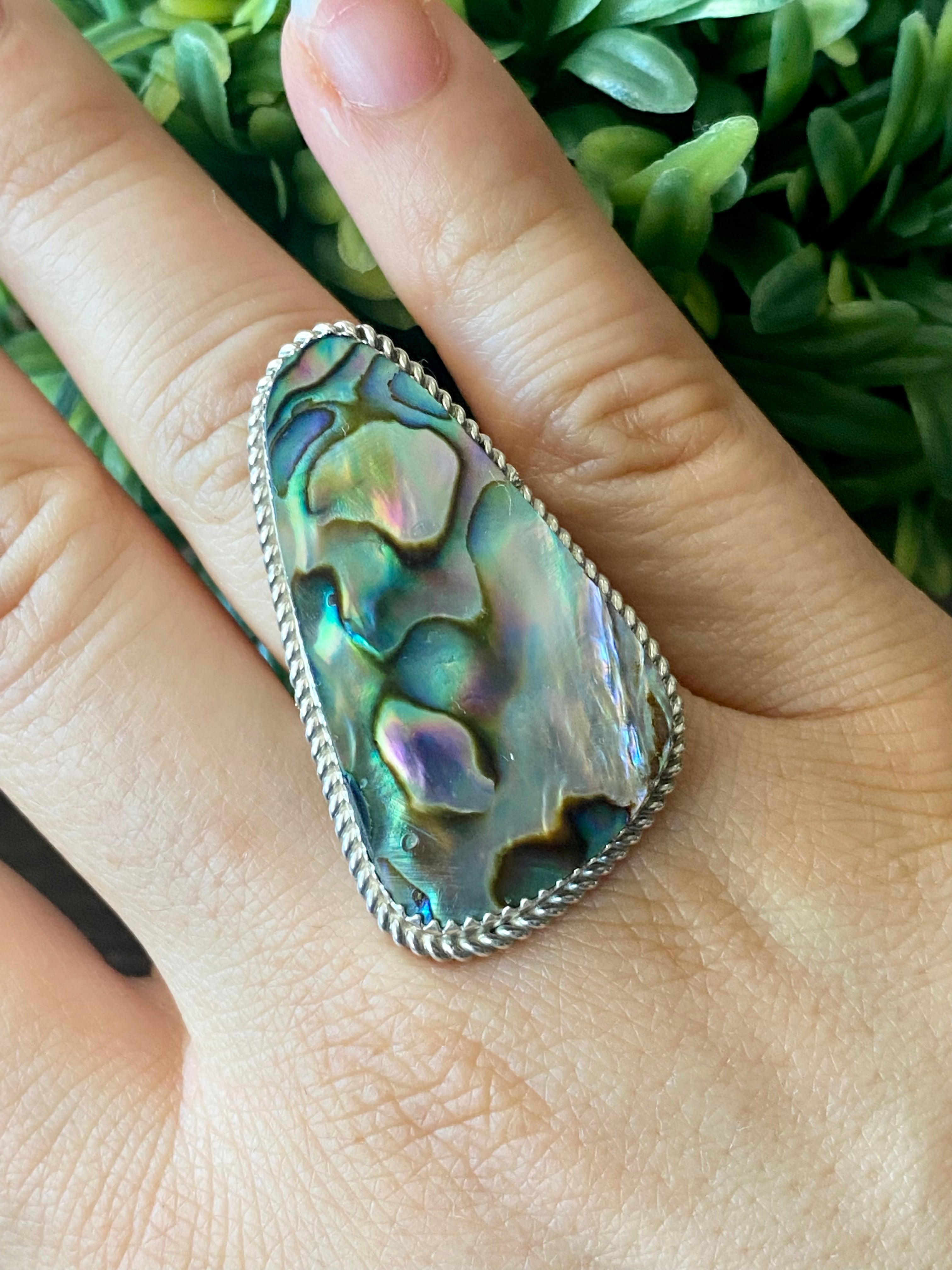 Reda Galvan Abalone & Sterling Silver Ring Size 9.75