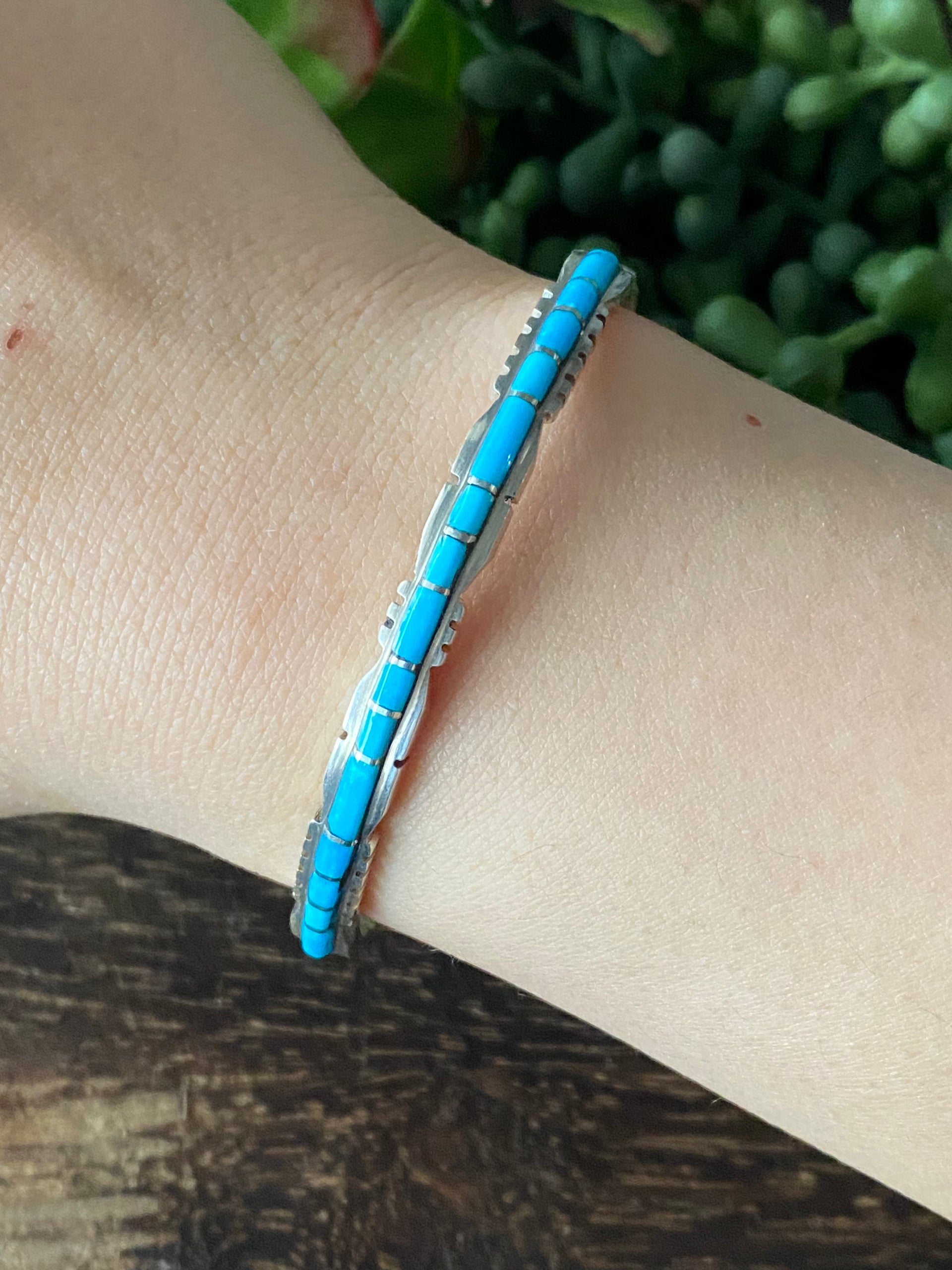 Sheldon Lalio Kingman Turquoise & Sterling Silver Inlay Cuff Bracelet