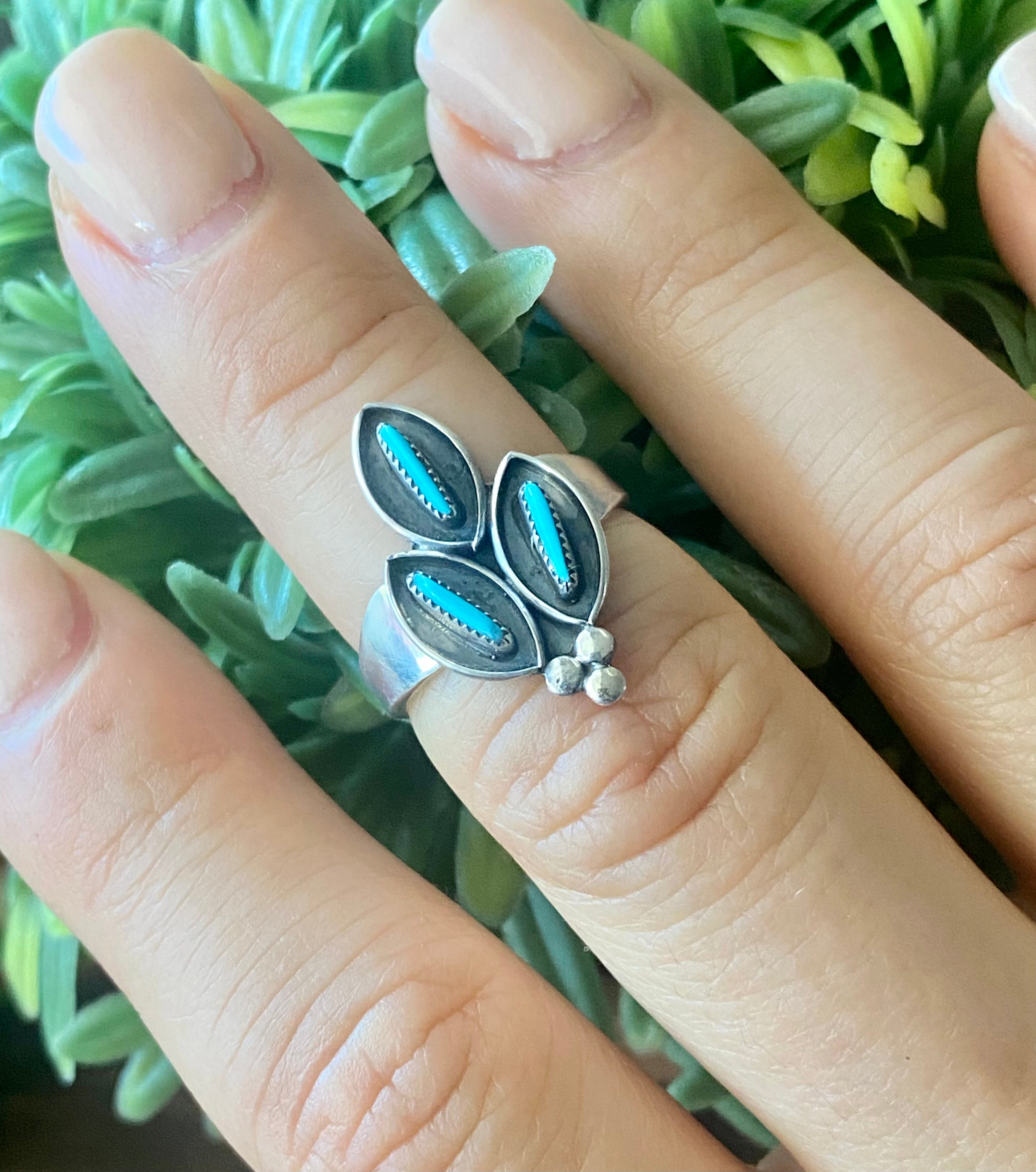 Zuni Made Turquoise & Sterling Silver Needlepoint Rings