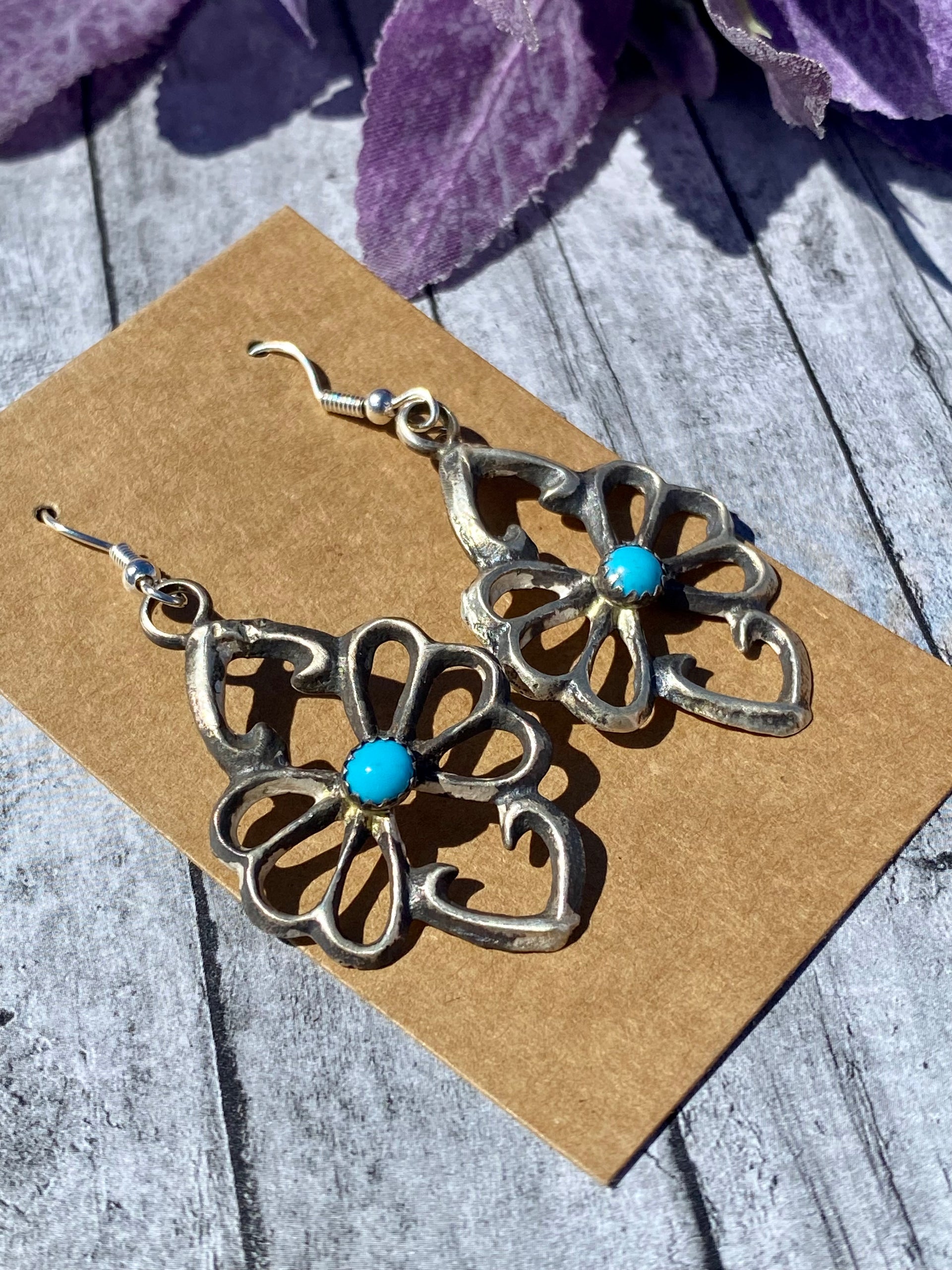 Navajo Kingman Turquoise & Sterling Silver Dangle Earrings