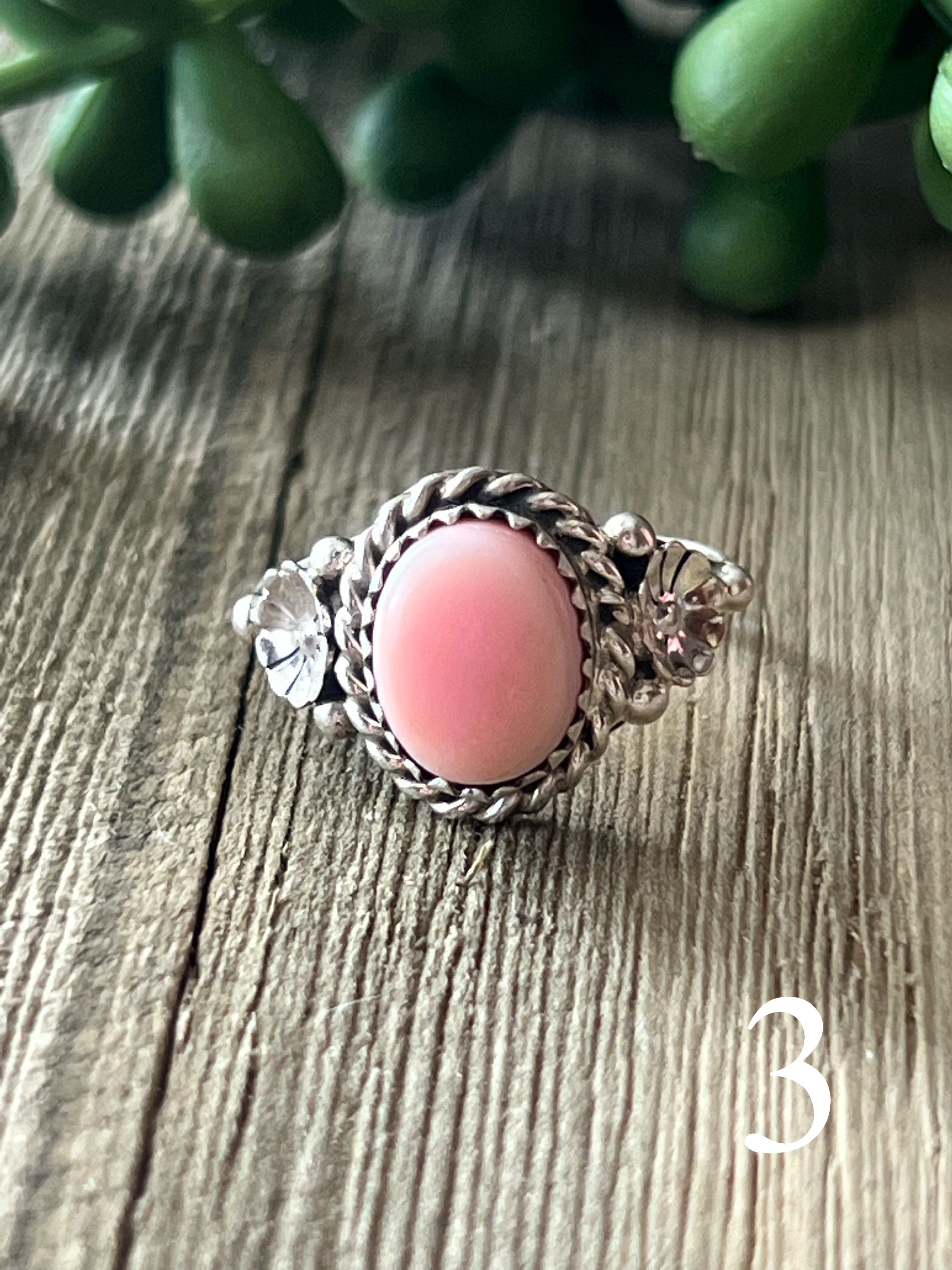 Navajo Made Pink Conch & Sterling Silver Ring