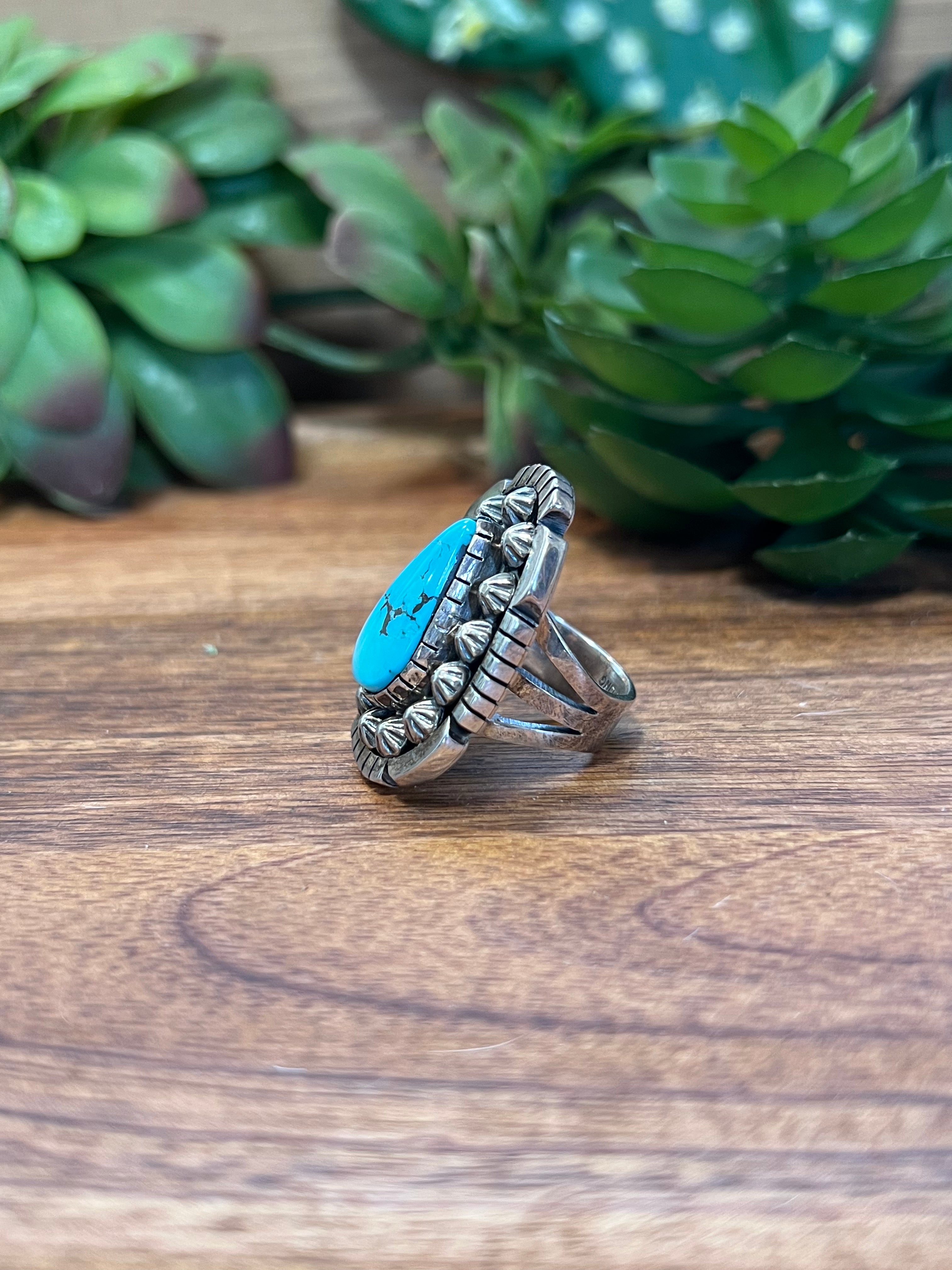 Navajo Kingman Turquoise & Sterling Silver Ring Size 6.25
