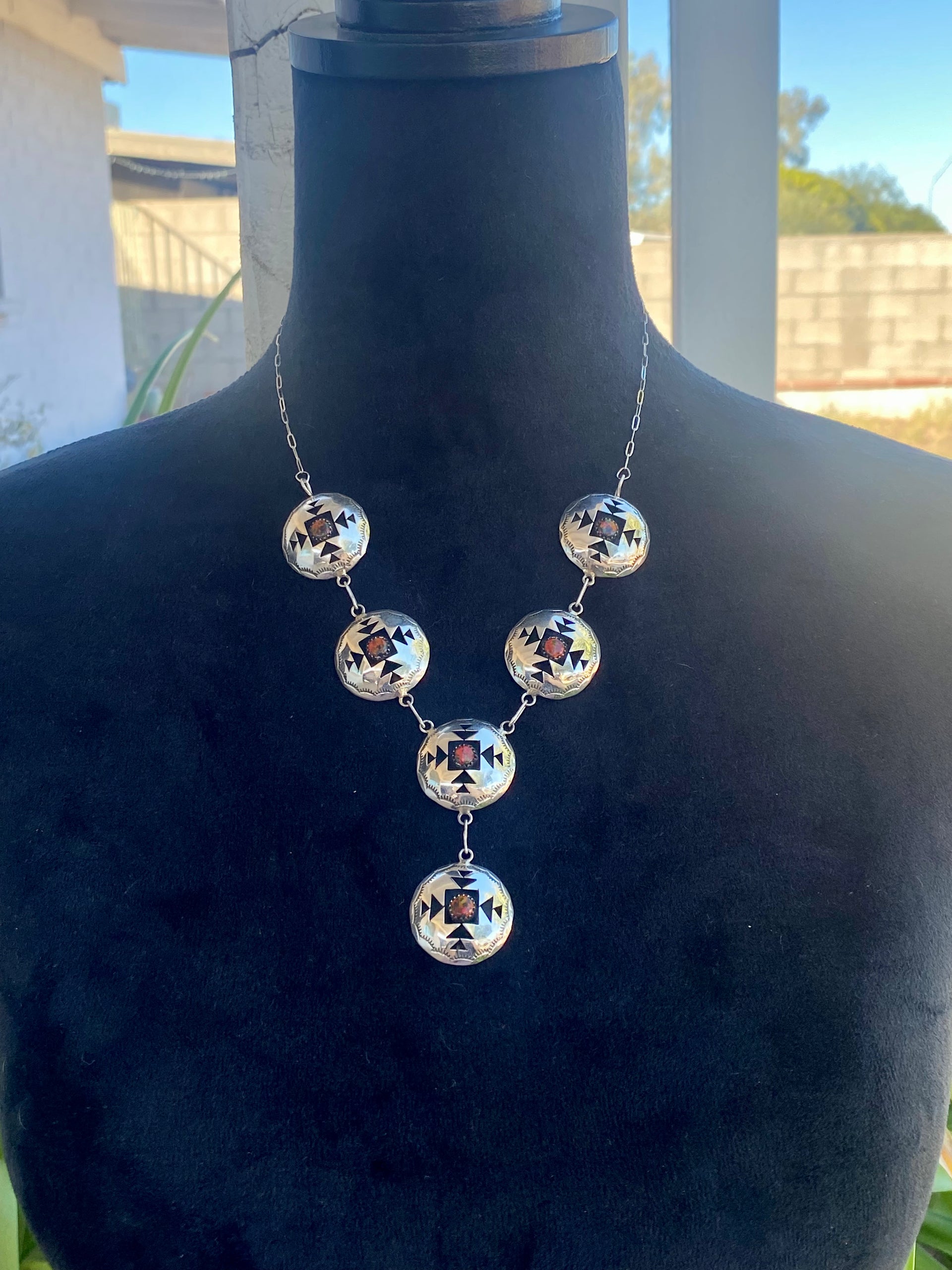 Navajo Made Red Opal & Sterling Silver Necklace Set