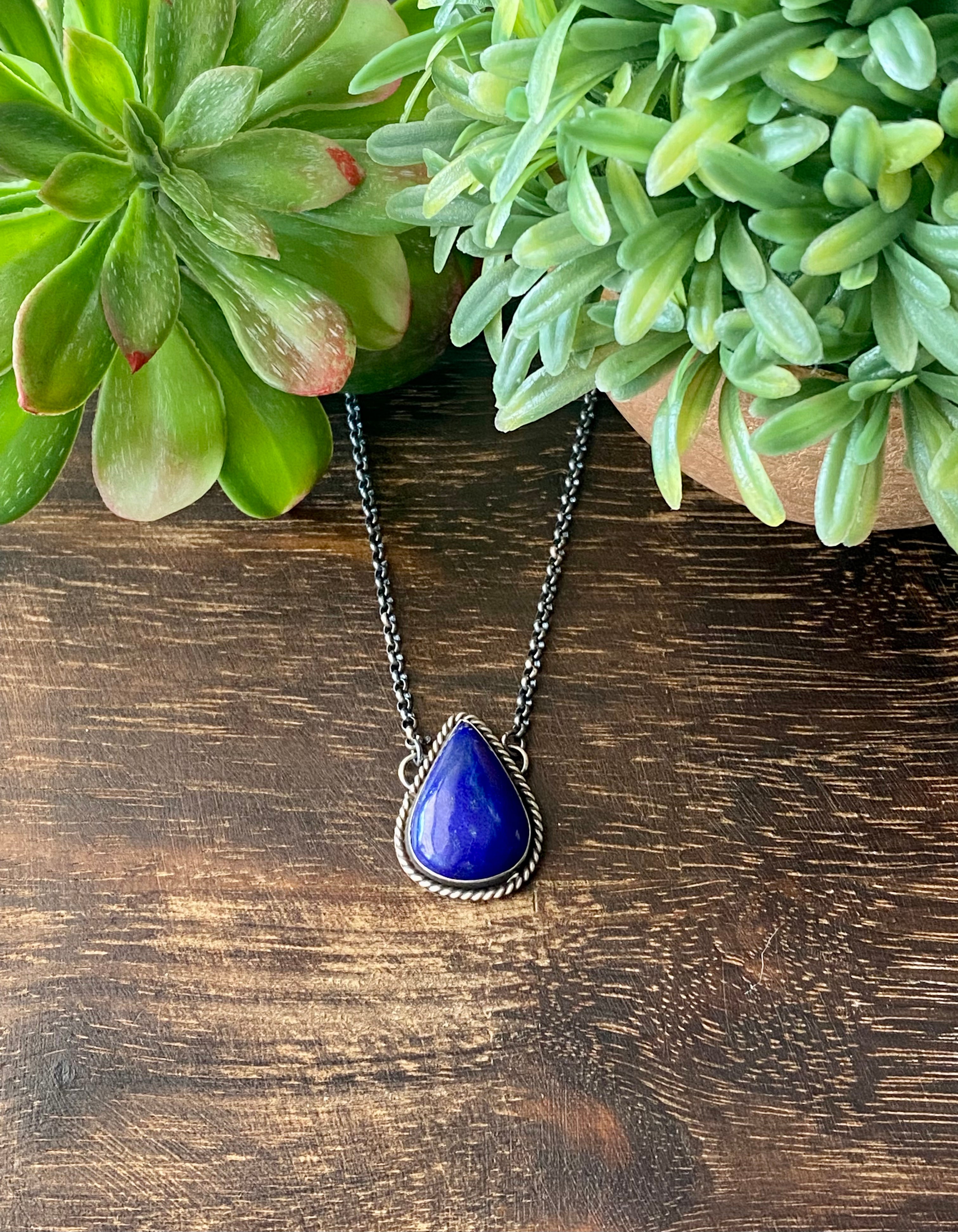 Navajo Made Lapis & Sterling Silver Necklace