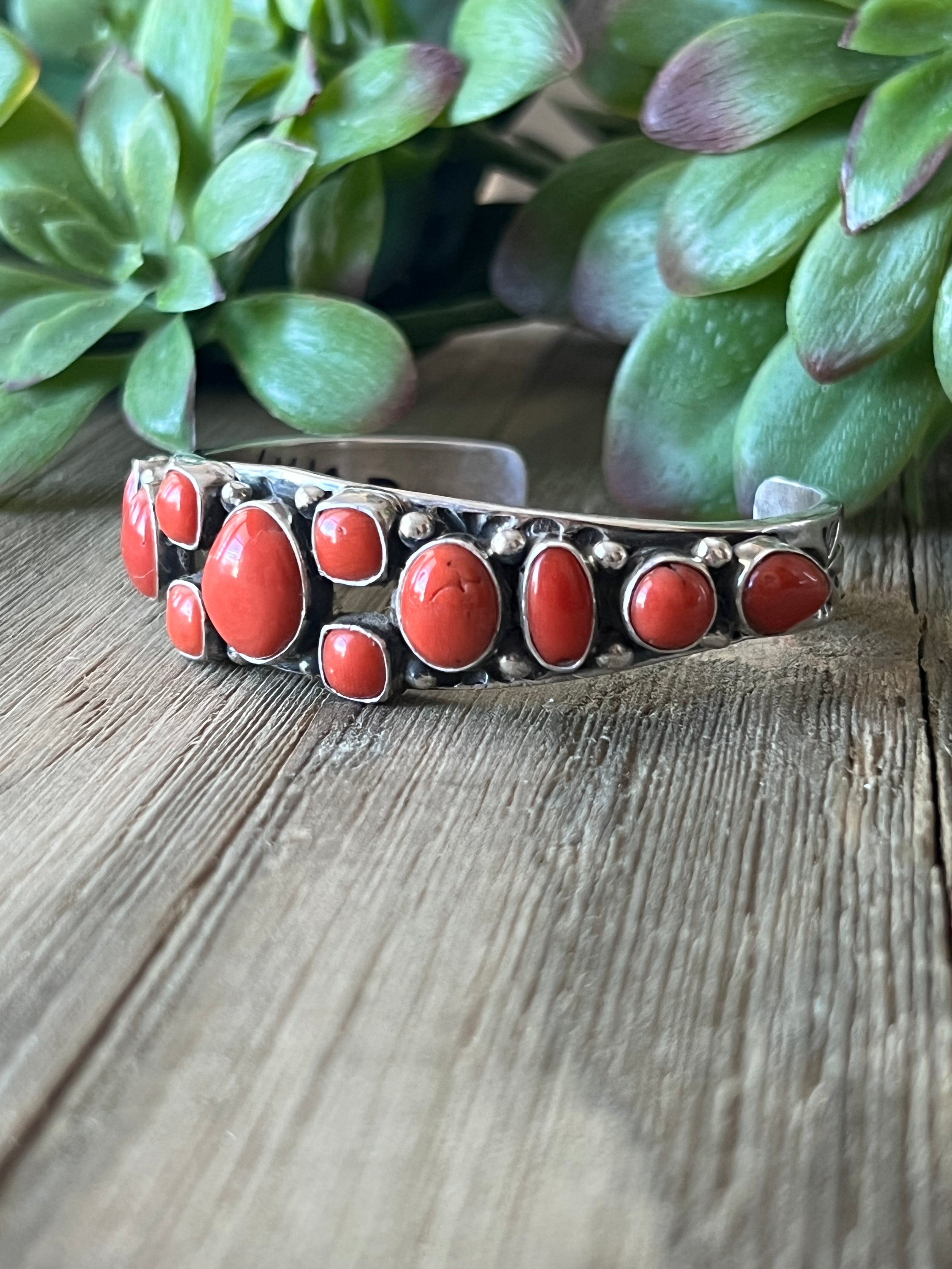 B Begay Mediterranean Coral & Sterling Silver Cuff Bracelet