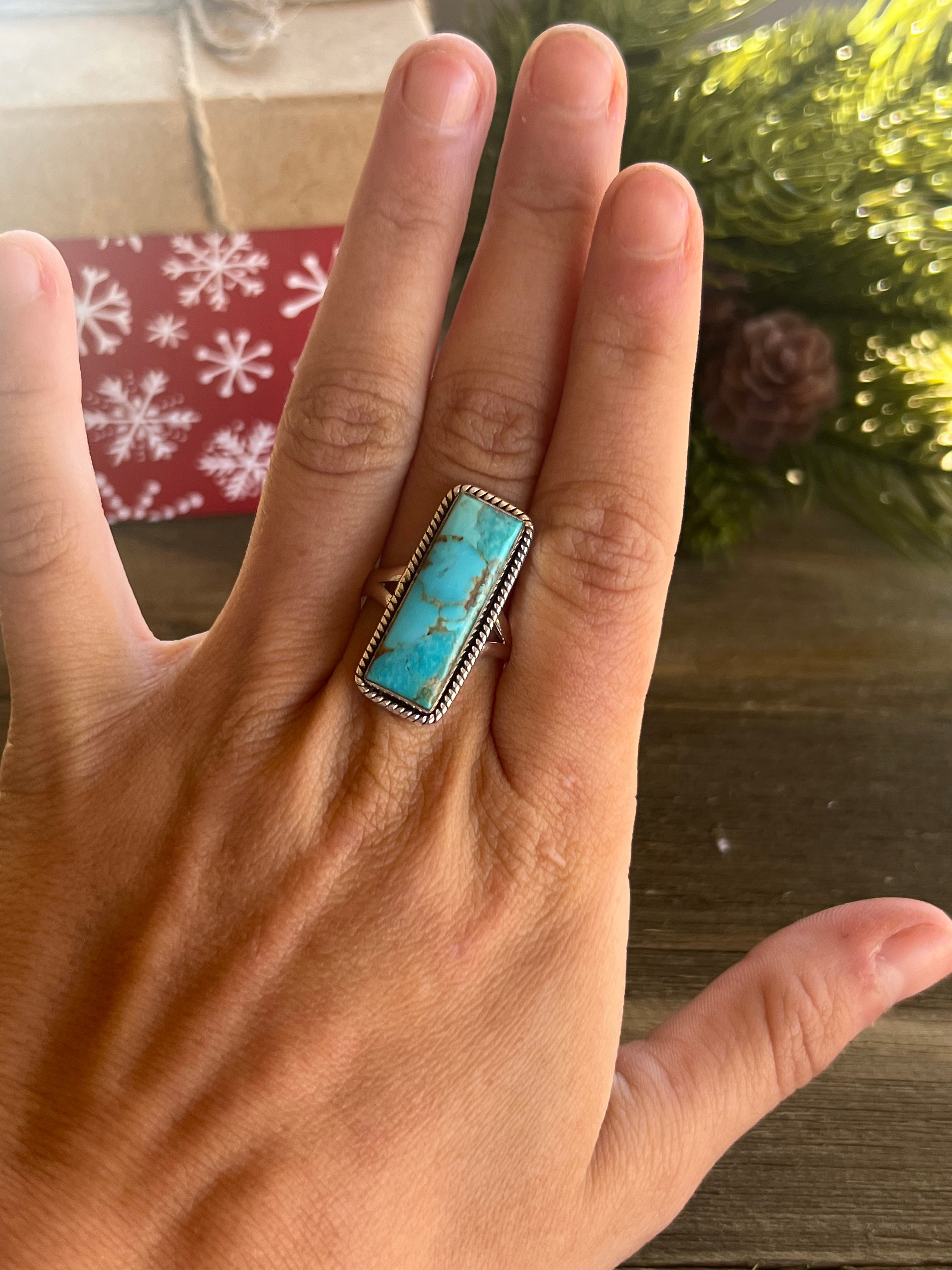 Southwest Made Mohave Kingman Turquoise & Sterling Silver Ring Size 8