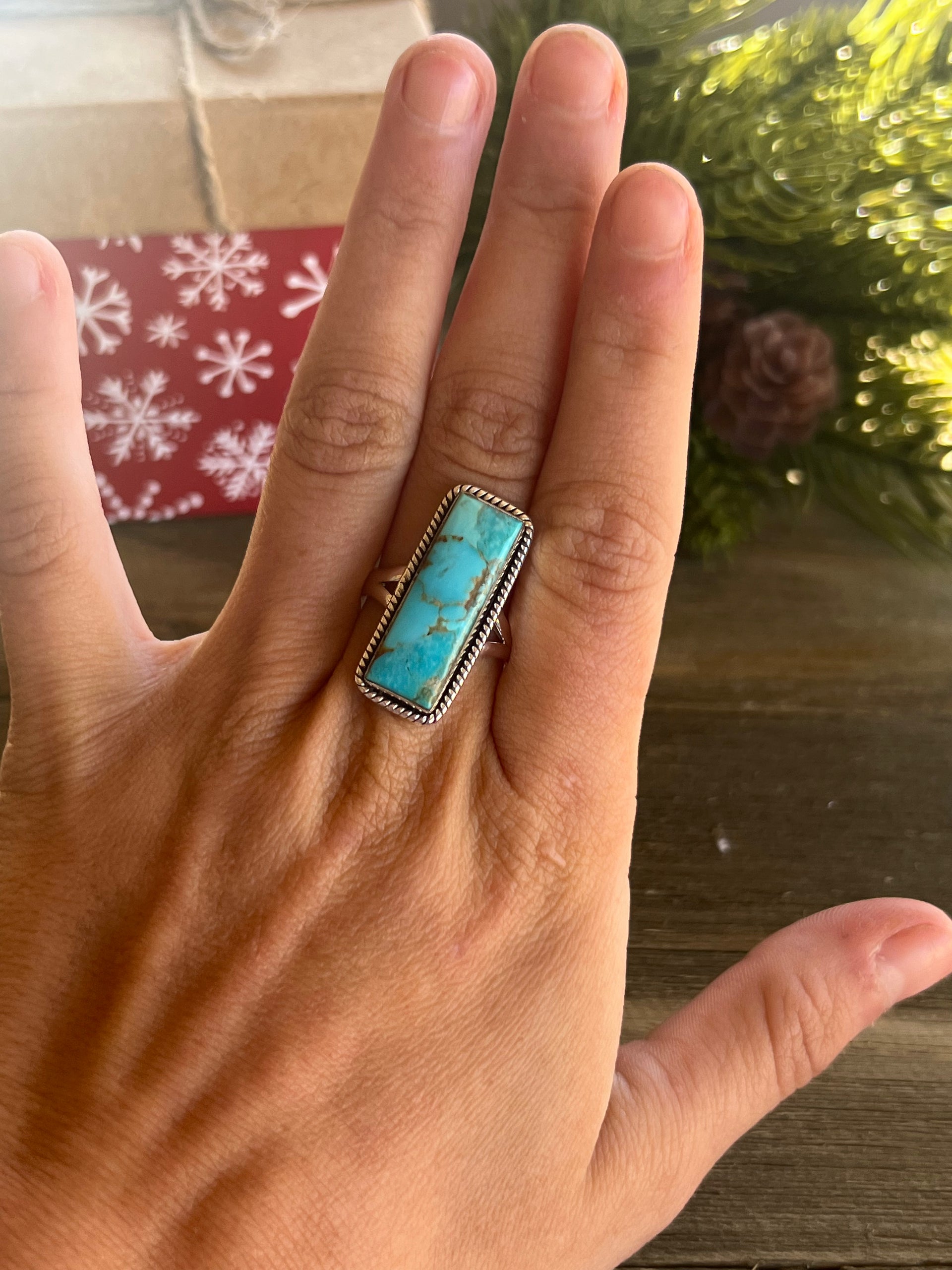 Southwest Made Mohave Kingman Turquoise & Sterling Silver Ring Size 8