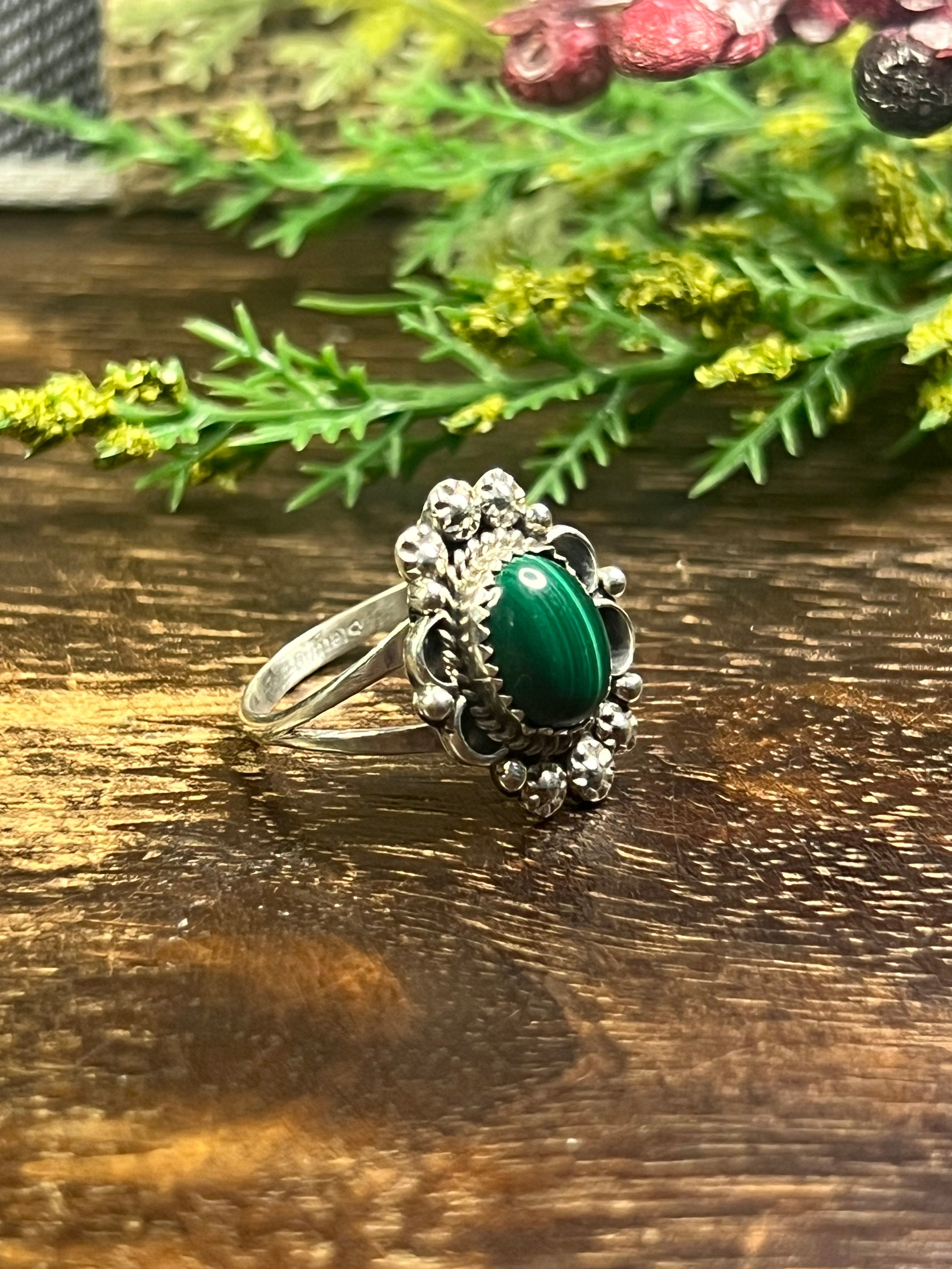 Freda Martinez Malachite & Sterling Silver Ring Size 9