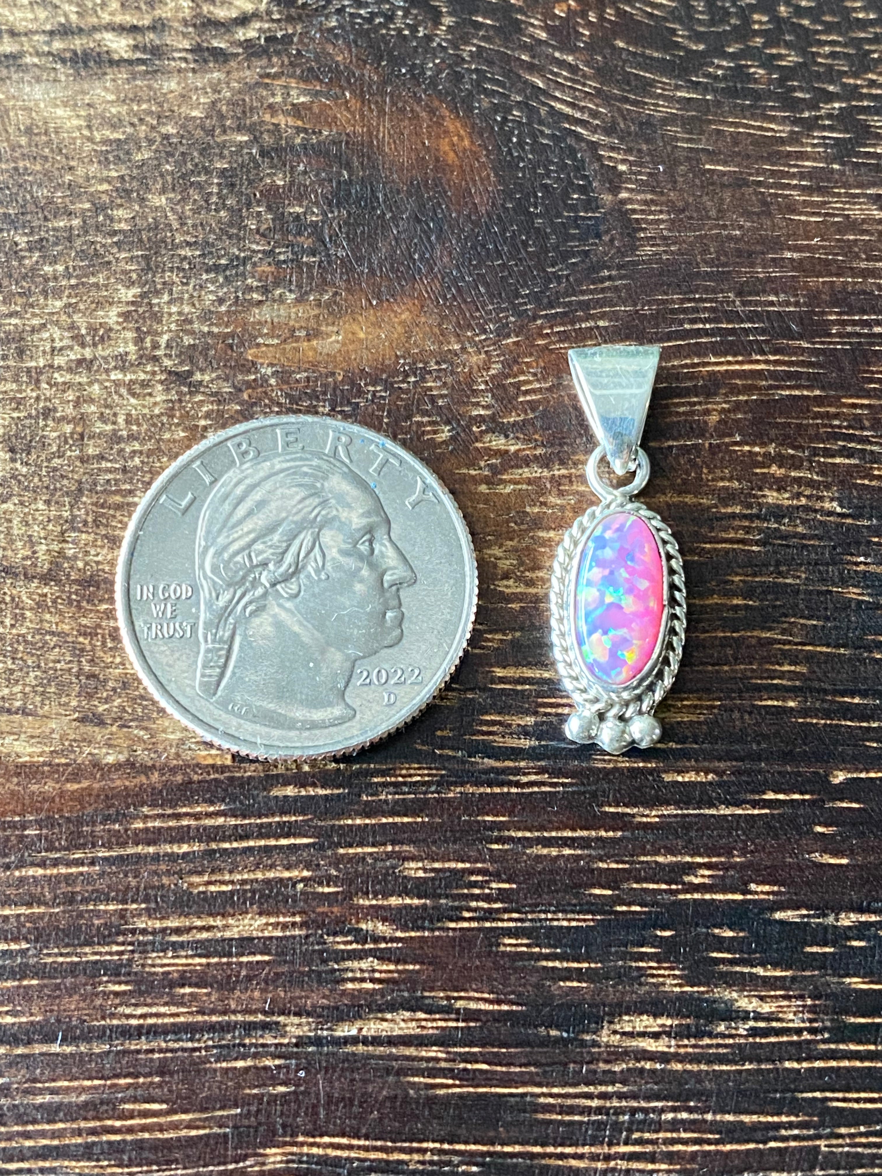 Navajo Made Pink Opal & Sterling Silver Pendant