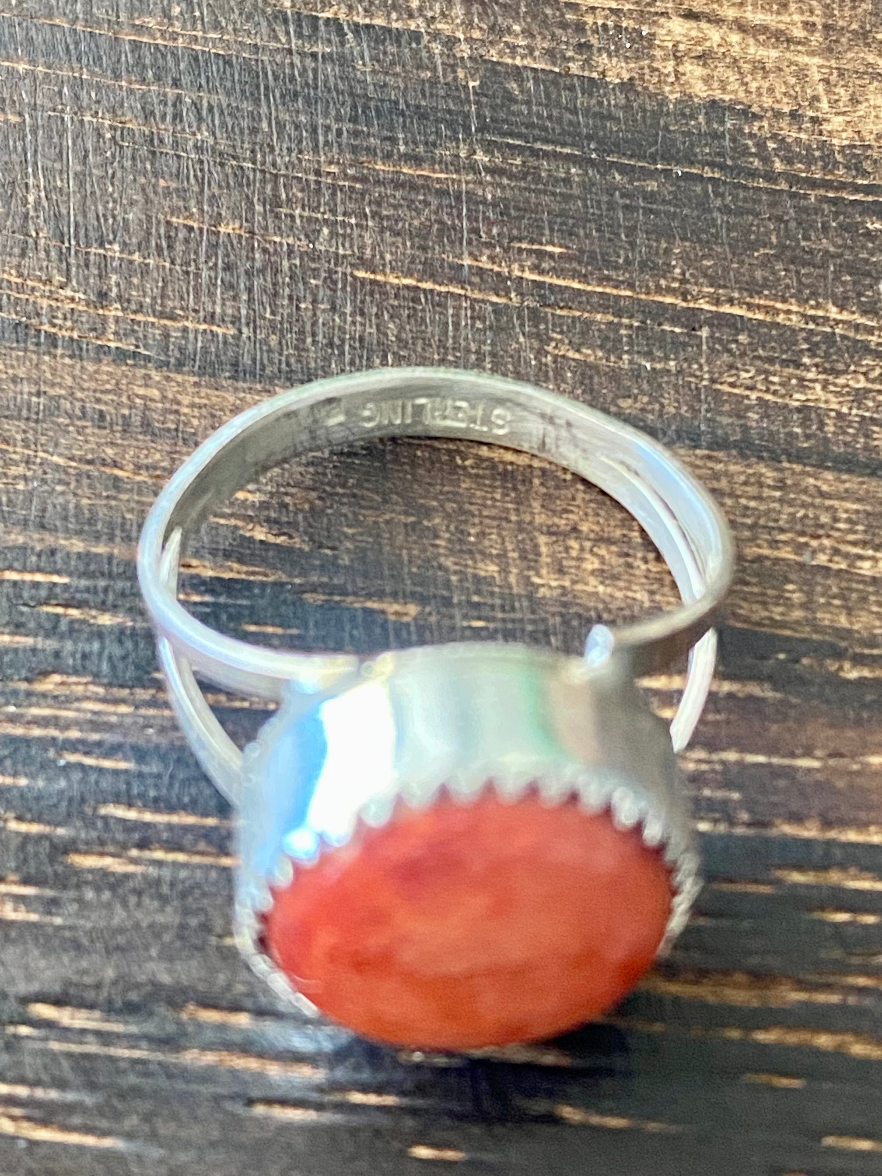 Navajo Made Spiny Oys & Sterling Silver Ring Size 5.75