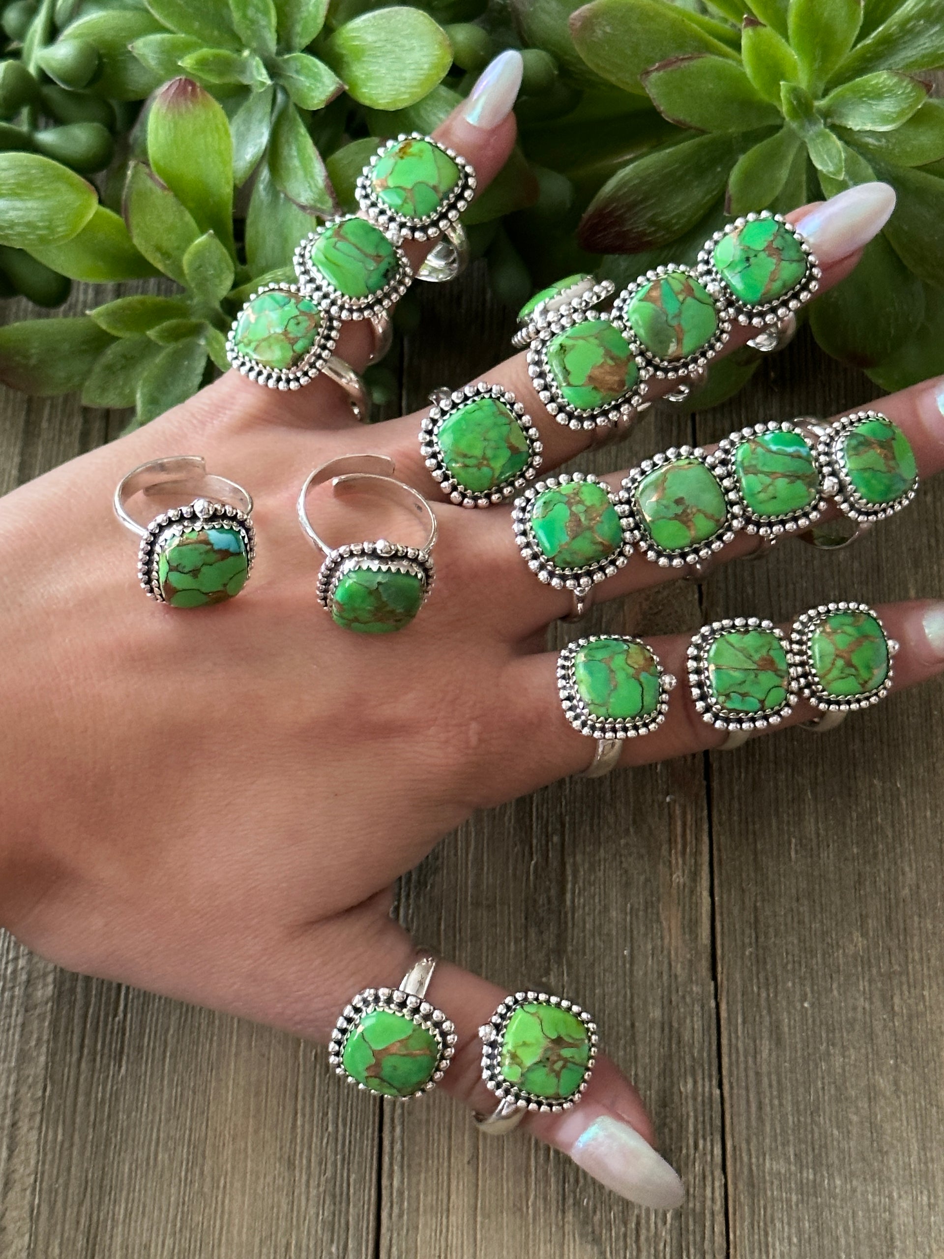 Southwest Green Mohave Turquoise & Sterling Silver Adjustable Ring