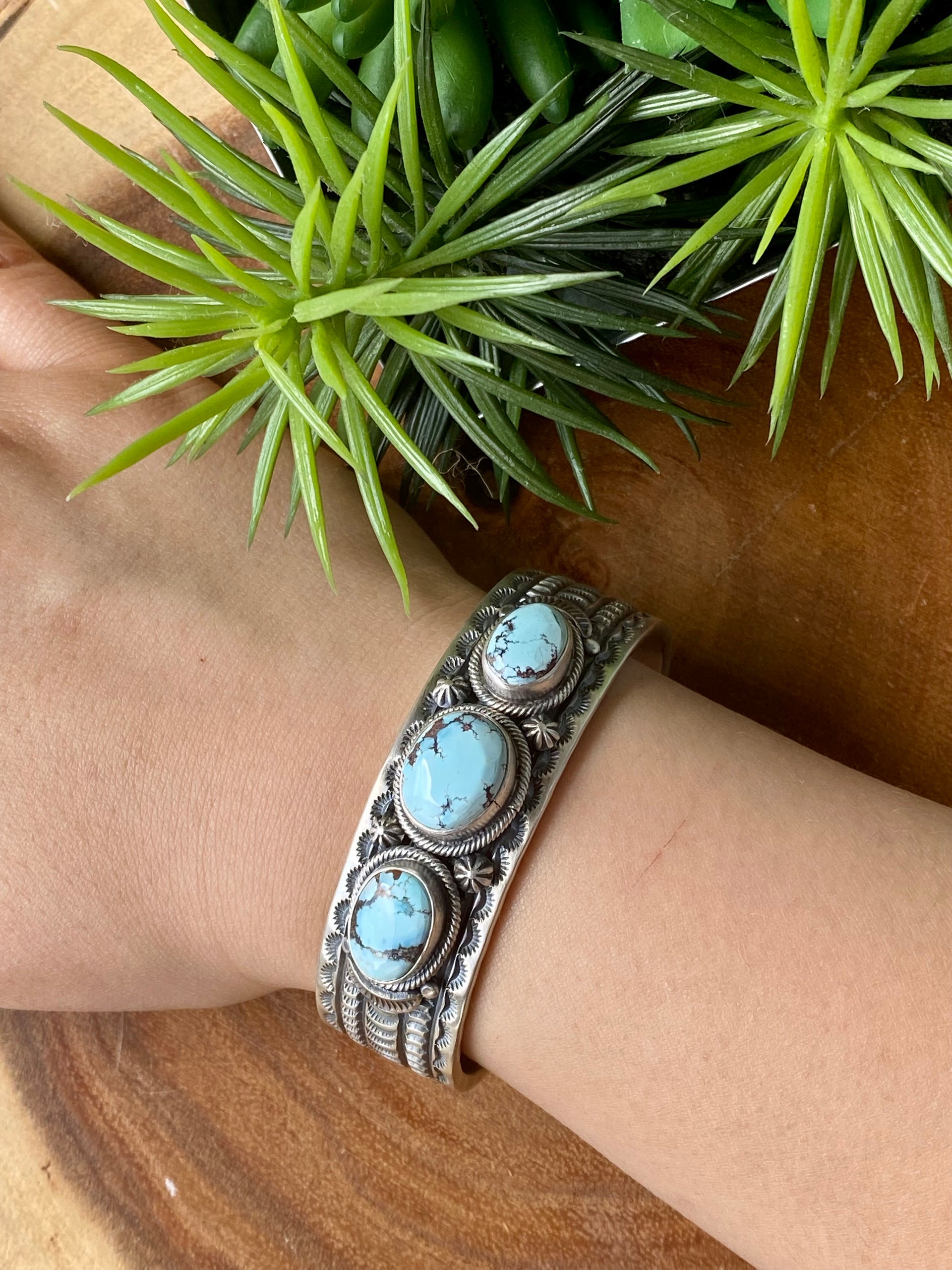 Jereme Delgarito Golden Hills Turquoise & Sterling Silver Cuff Bracelet