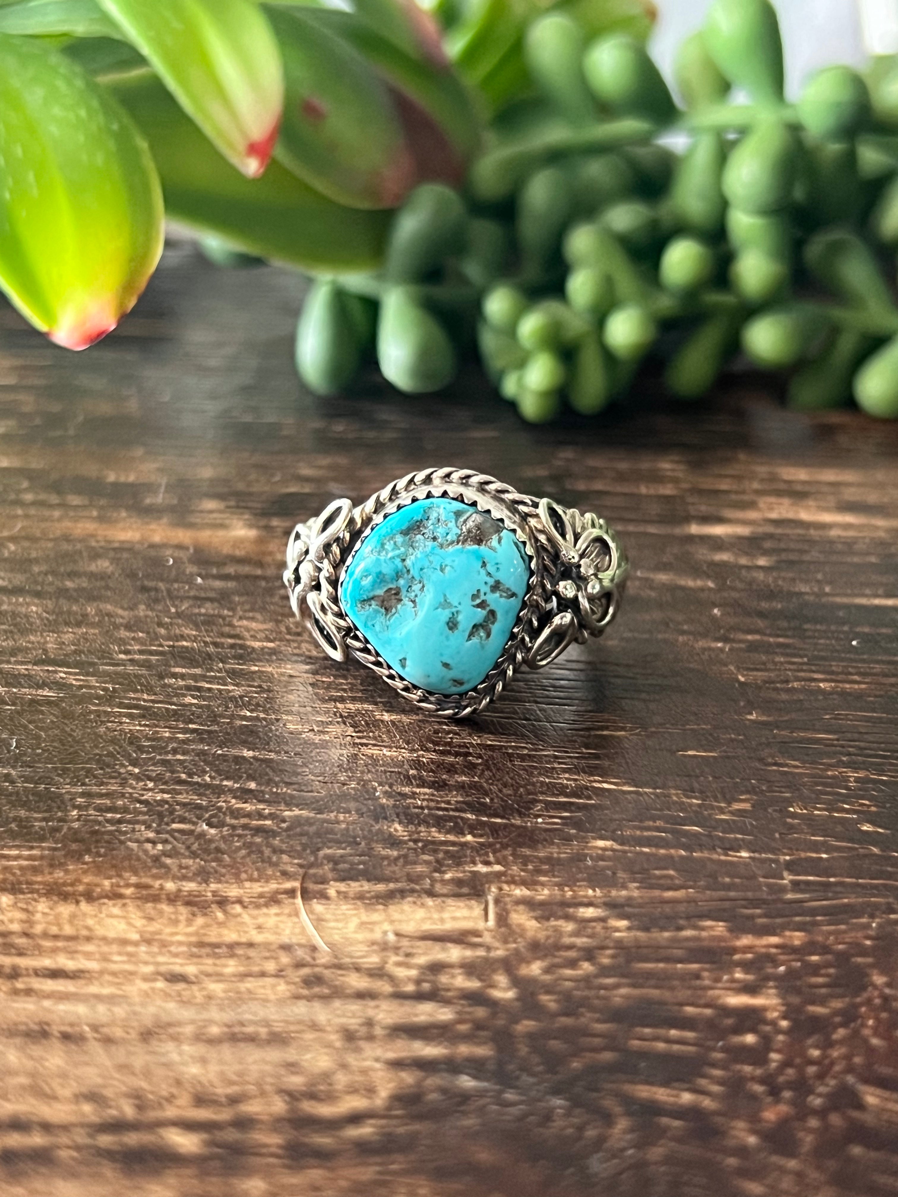 Jeannette Sanders Kingman Turquoise & Sterling Silver Ring Size 12