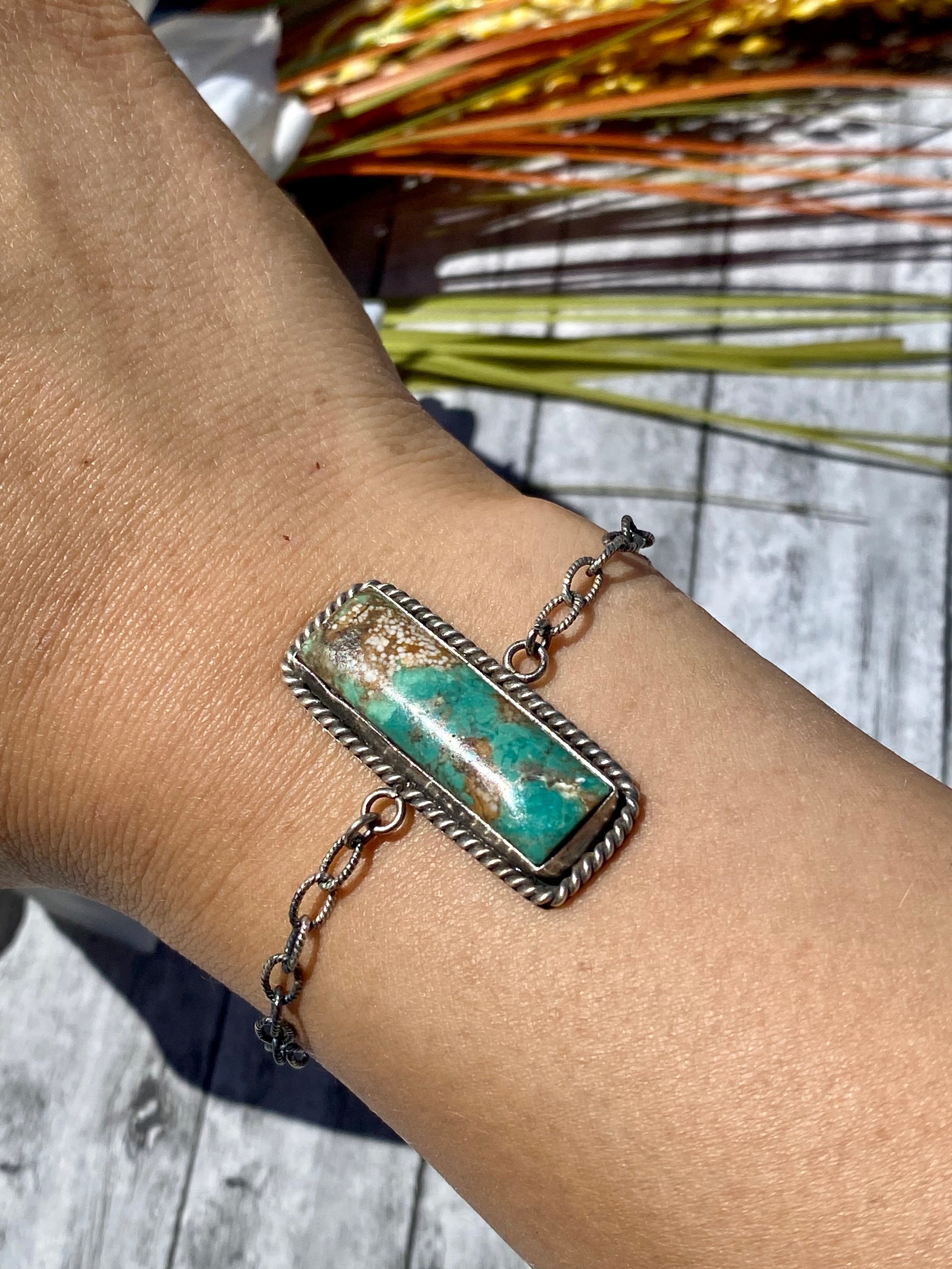 Navajo Made Royston Turquoise & Sterling Silver Bar Link Bracelet