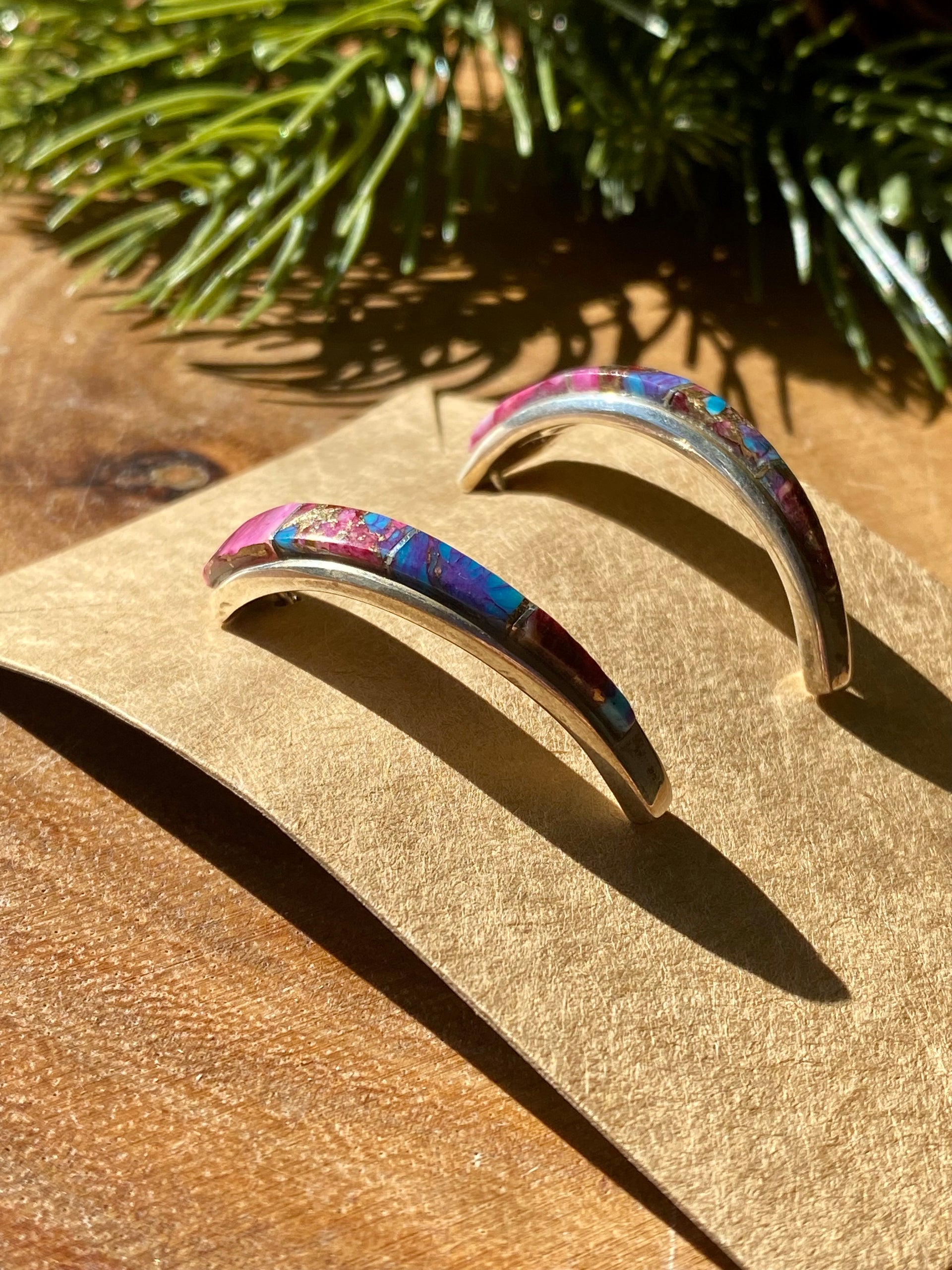 Navajo Made Pink Mohave Turquoise & Sterling Silver Inlay Post Earrings