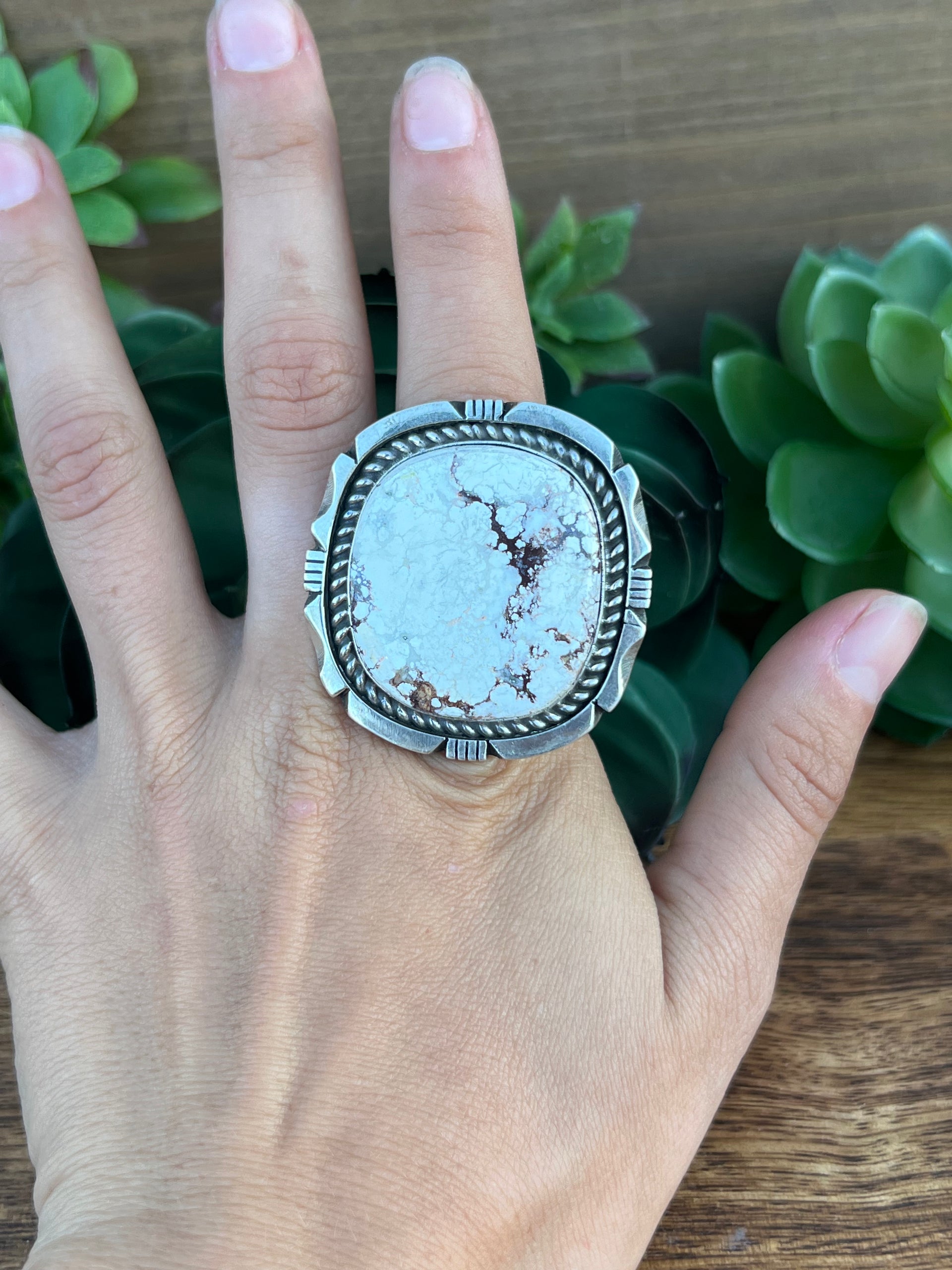 Eddie Secatero Wild Horse & Sterling Silver Ring Size 10