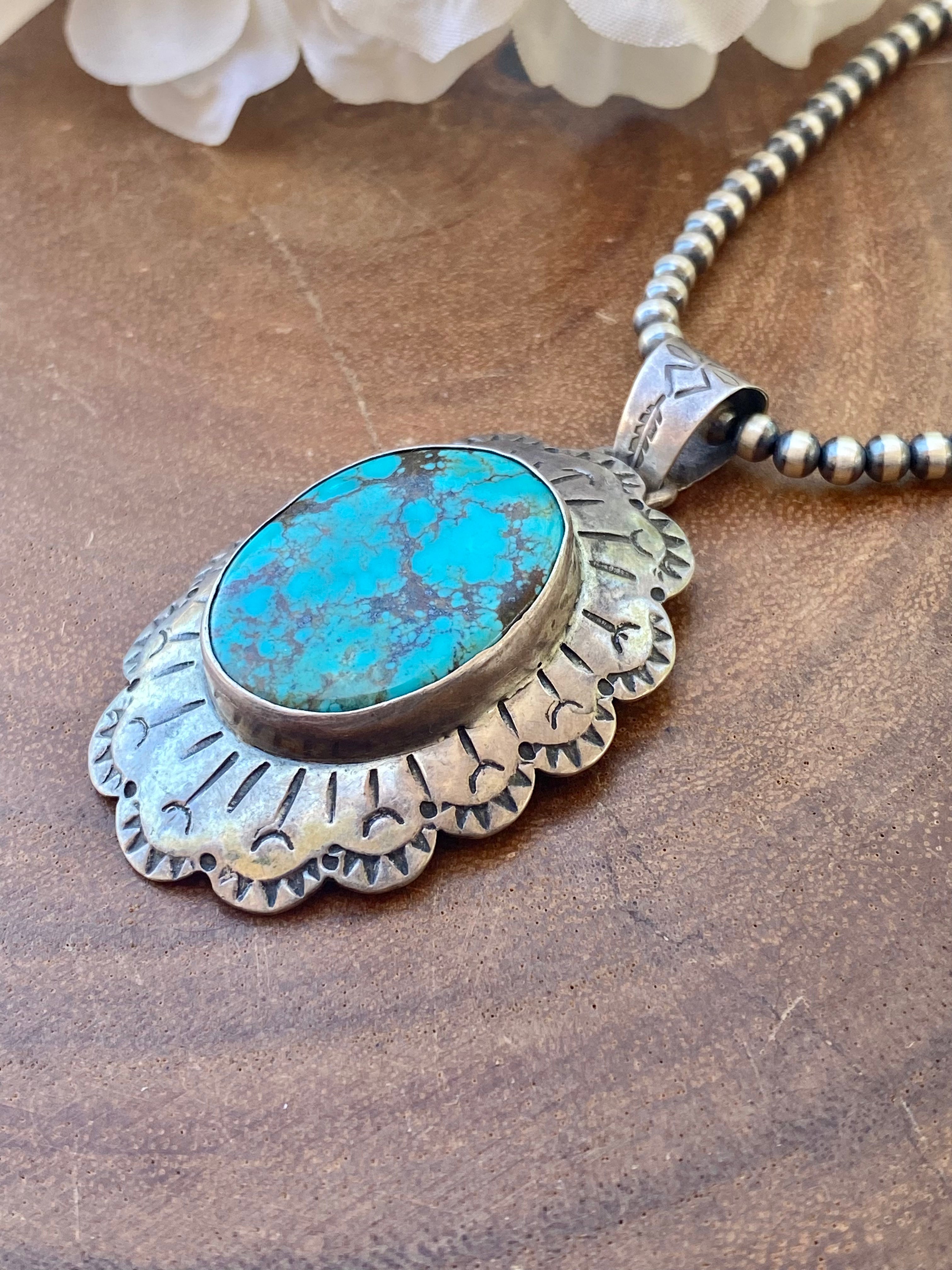Vintage Navajo Made Kingman Turquoise & Sterling Silver Pendant
