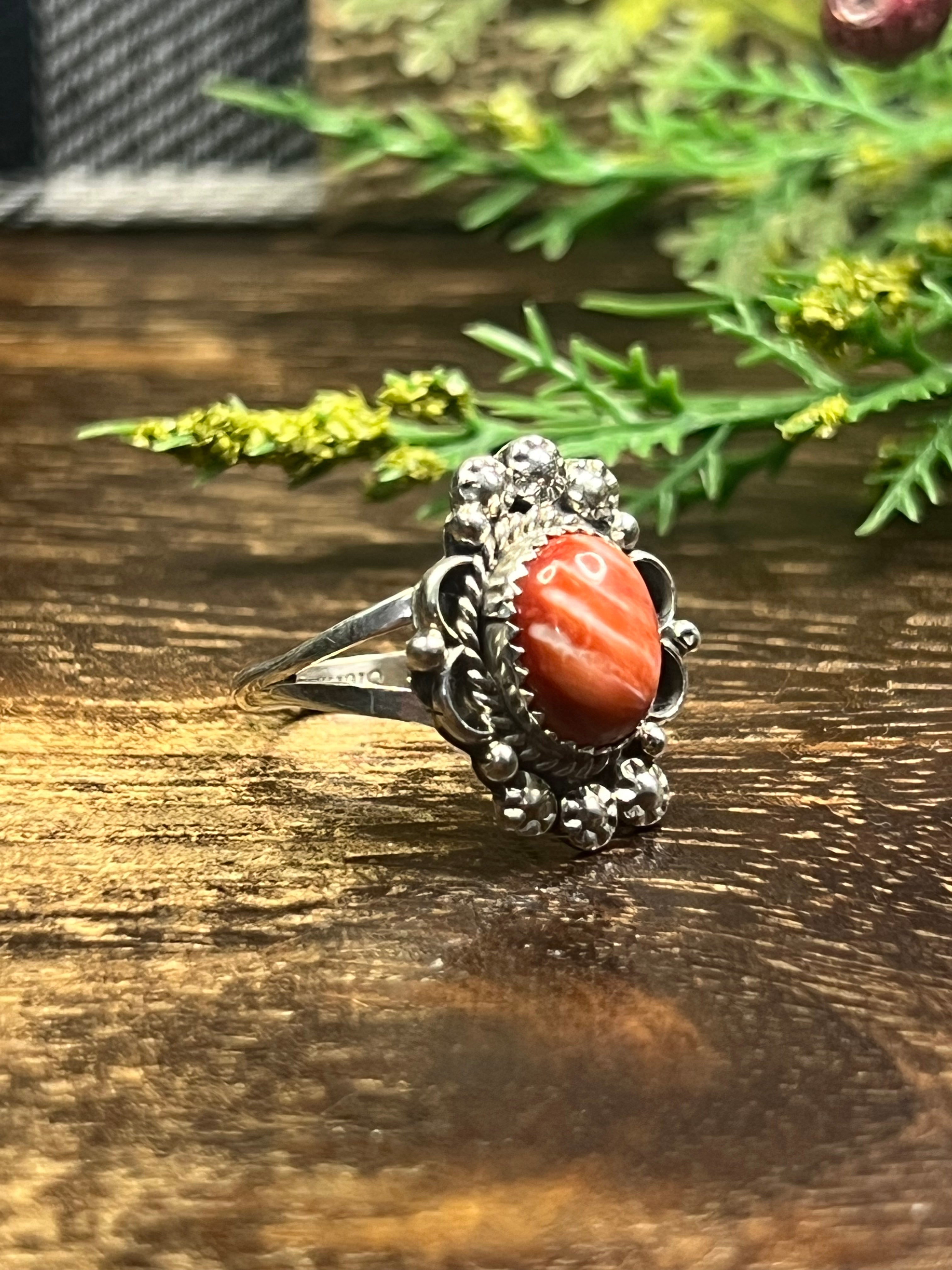 Freda Martinez Spiny Oyster & Sterling Silver Ring Size 7