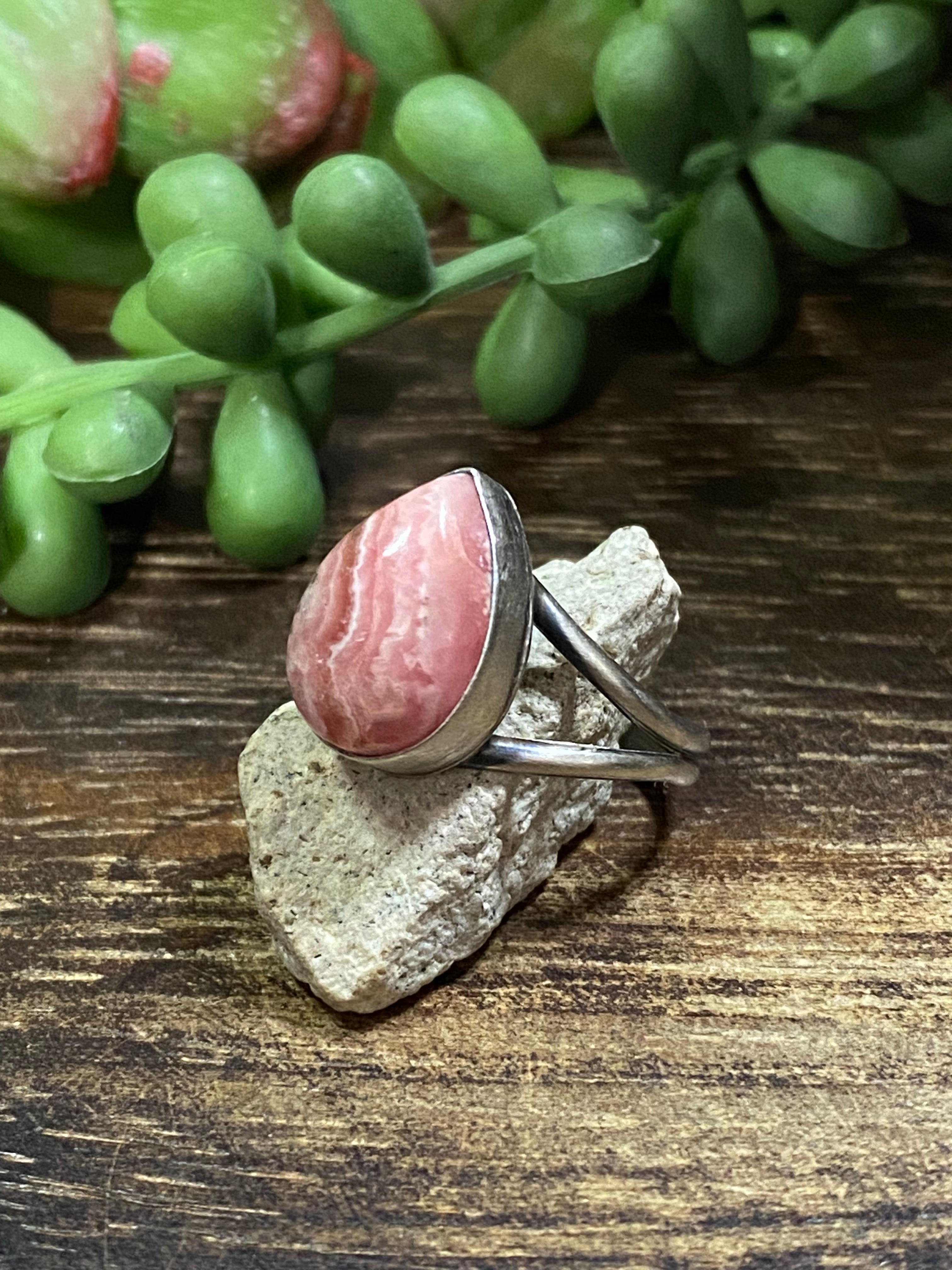 Navajo Made Rhodochrosite & Sterling Silver Ring Size 6.5