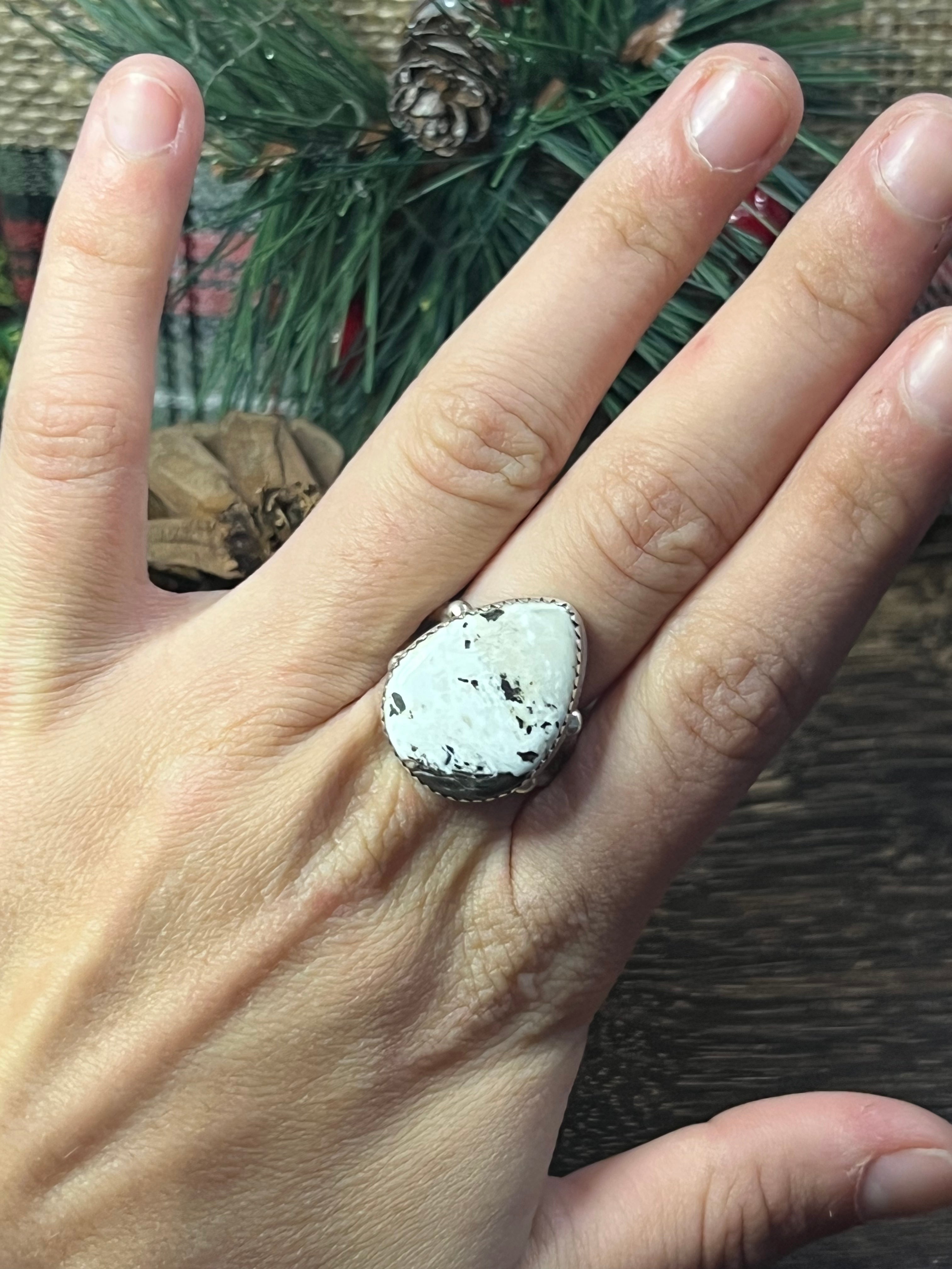 Augustine Largo White Buffalo & Sterling Silver Ring Size 9.5