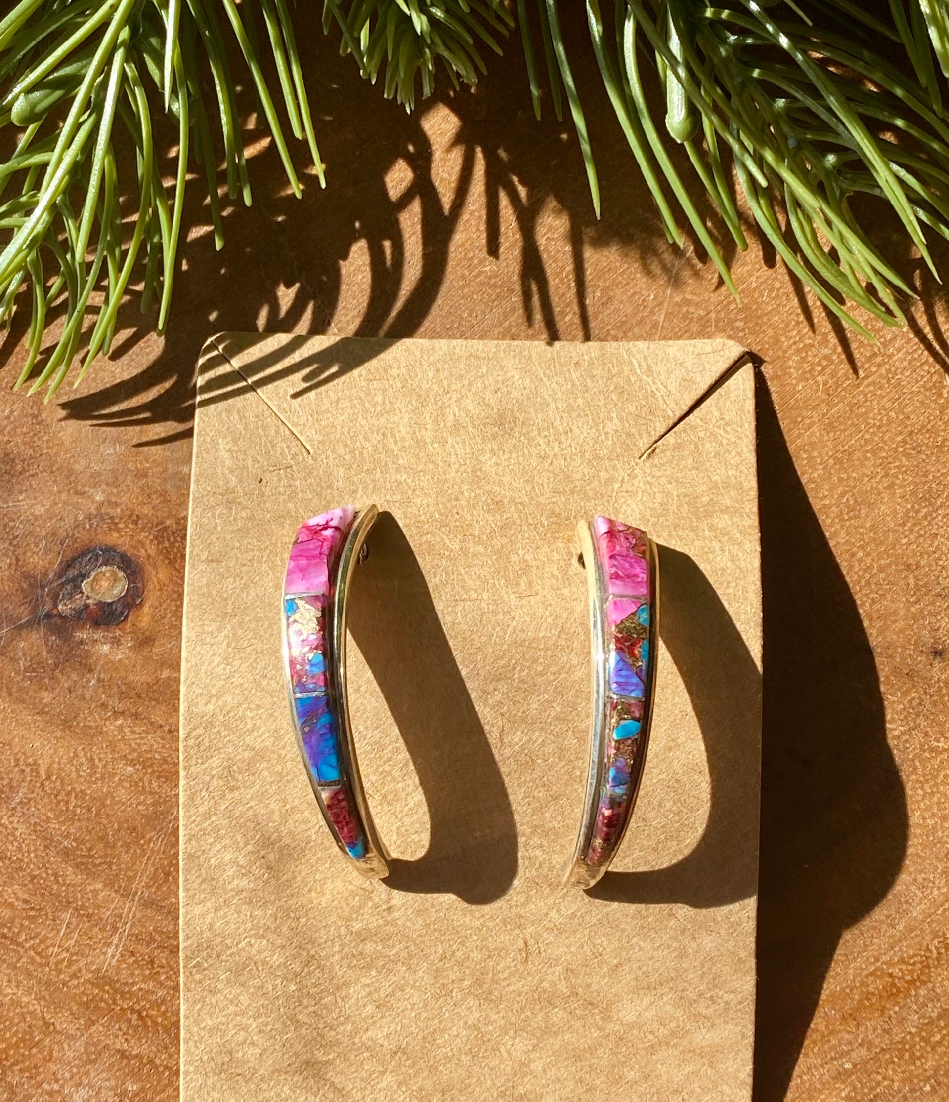 Navajo Made Pink Mohave Turquoise & Sterling Silver Inlay Post Earrings