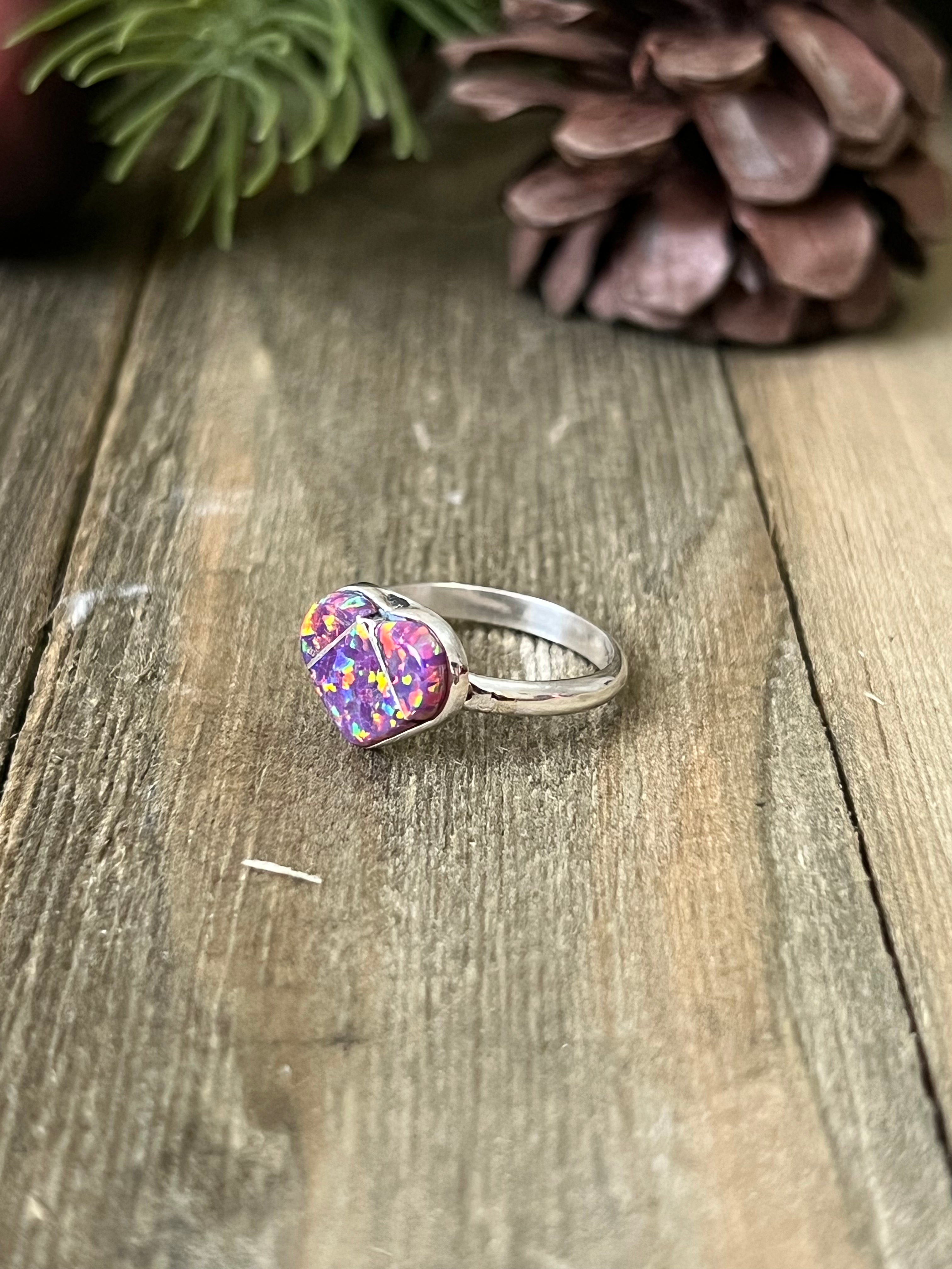 Zuni Made Purple Pinkish Opal (Man Made) & Sterling Silver Ring
