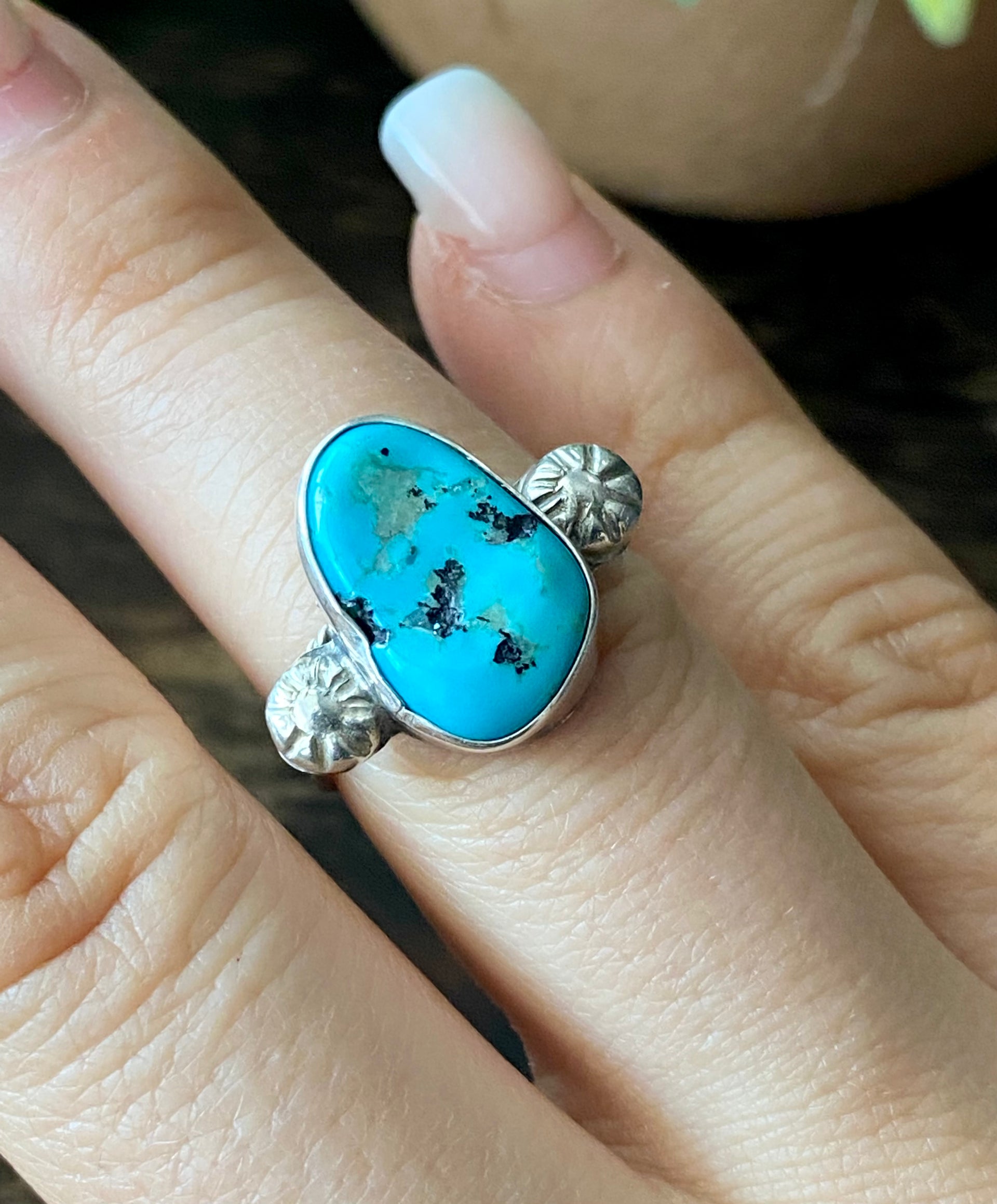 Navajo Made Kingman Turquoise & Sterling Silver Ring Size 7.25