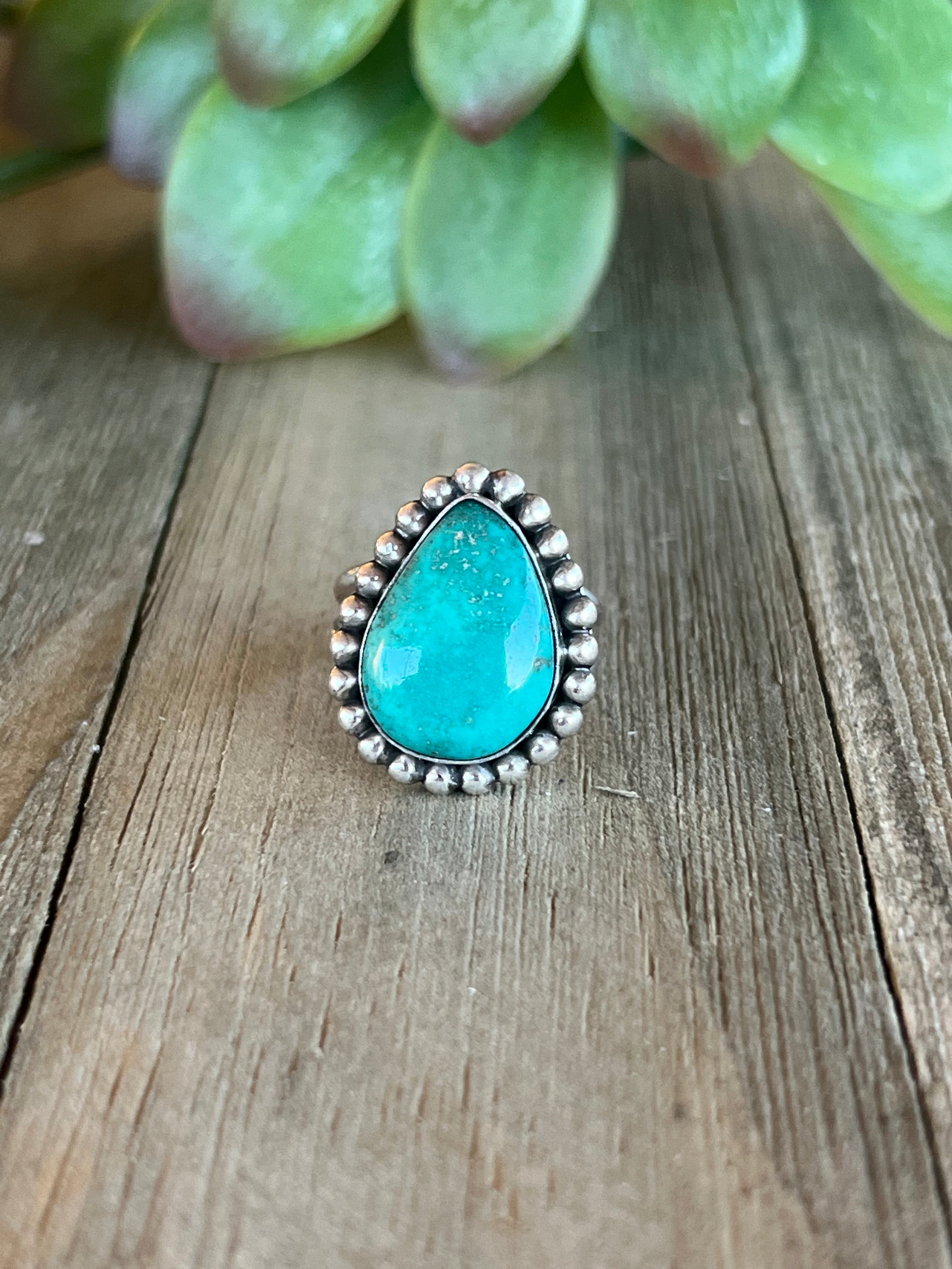 Navajo Made Kingman Turquoise & Sterling Silver Ring Size 5.75