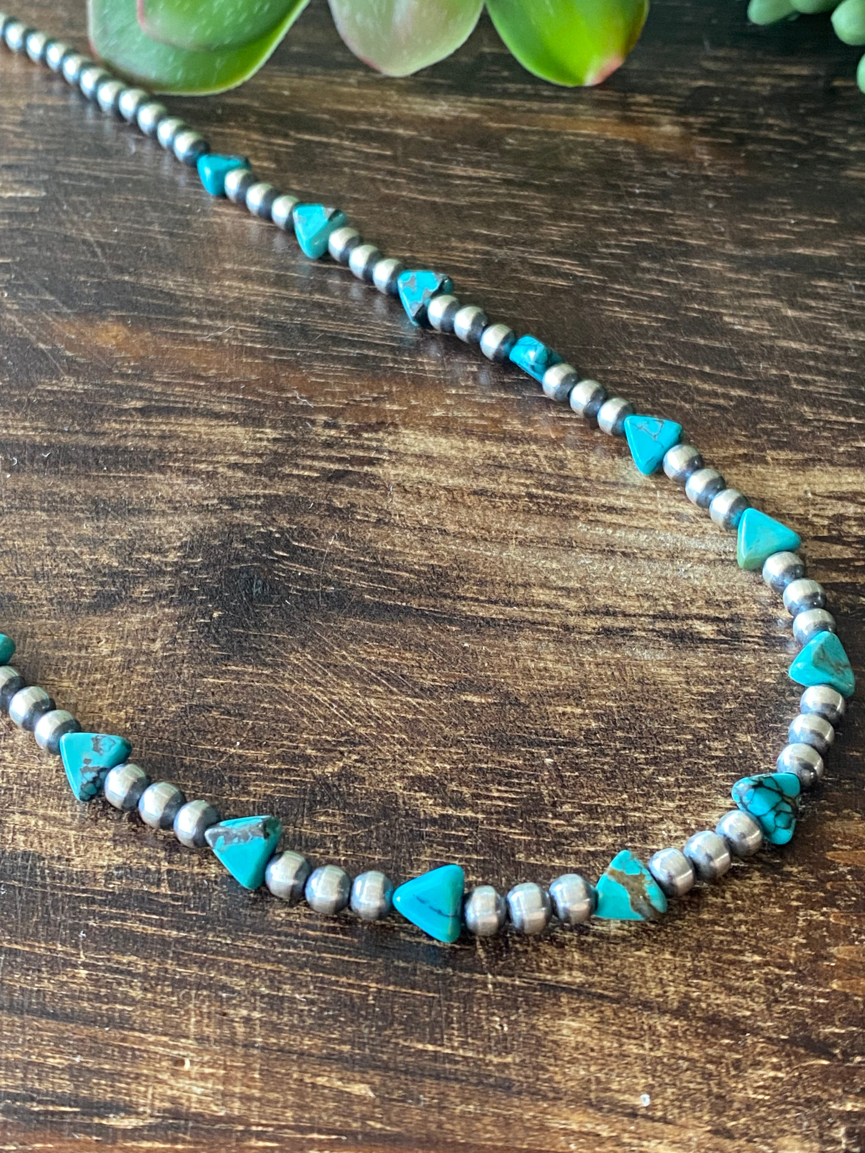 Navajo Strung Kingman Turquoise & Sterling Silver Pearl Necklace