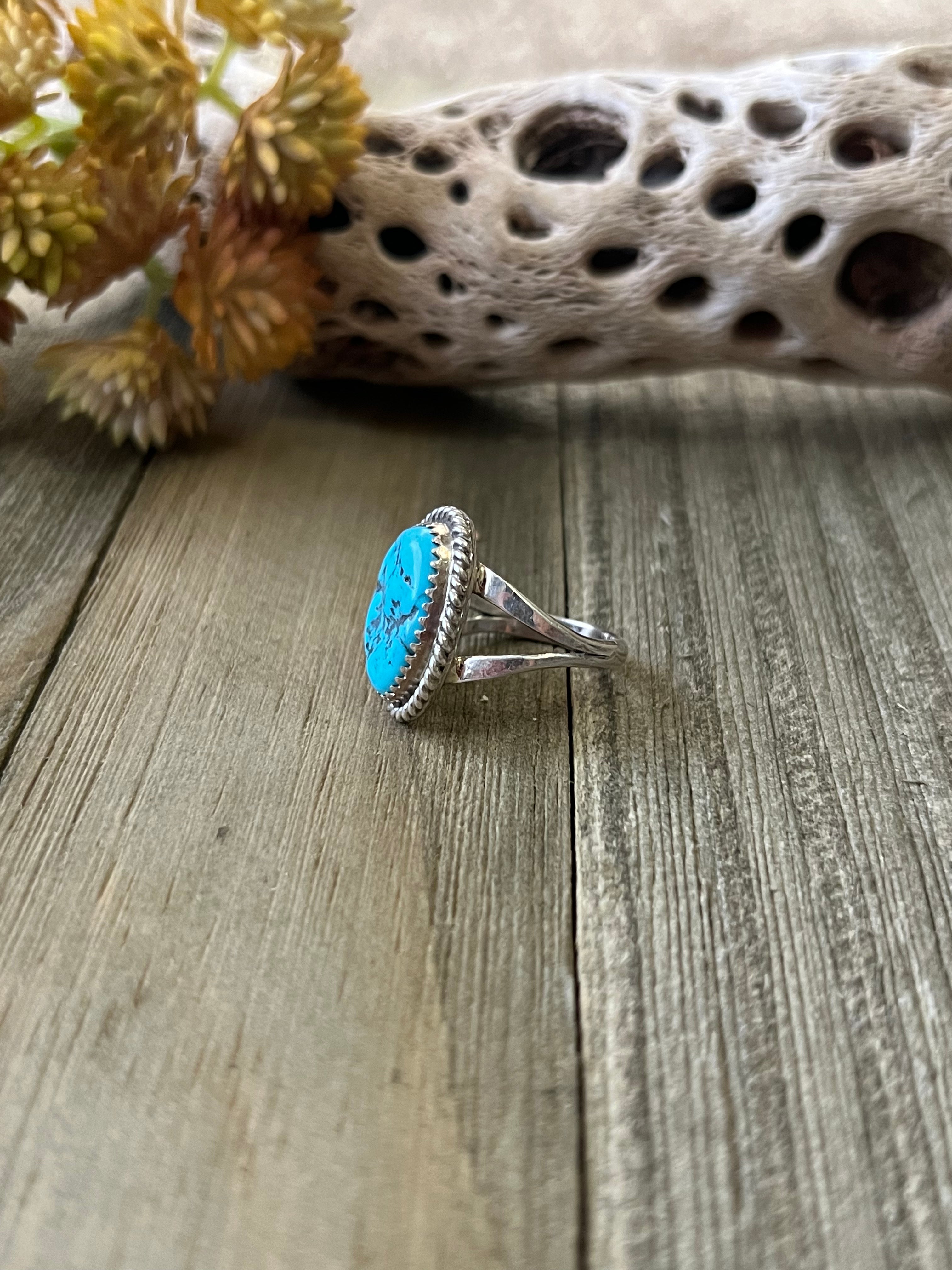 Navajo Made Kingman Turquoise & Sterling Silver Ring Size 7.25