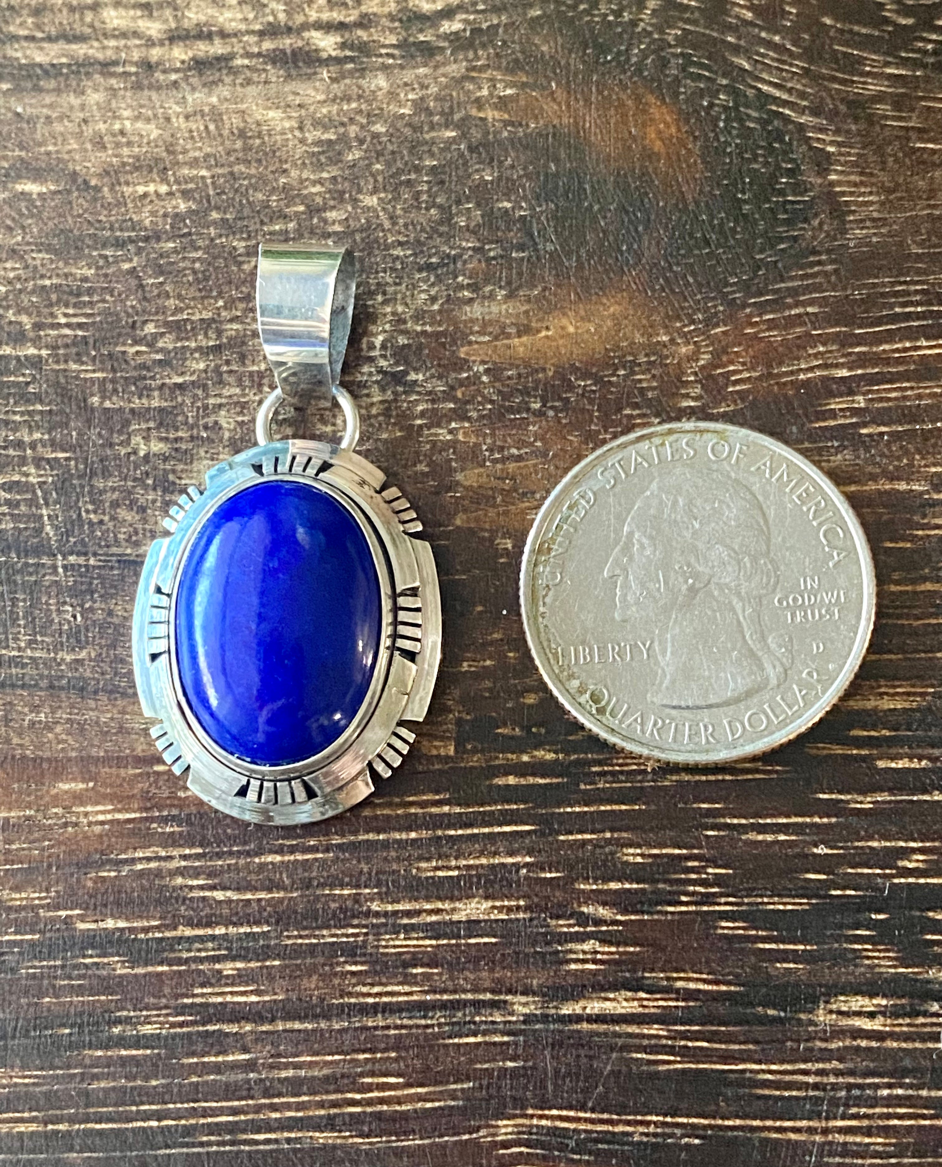 Navajo Made Lapis & Sterling Silver Pendant