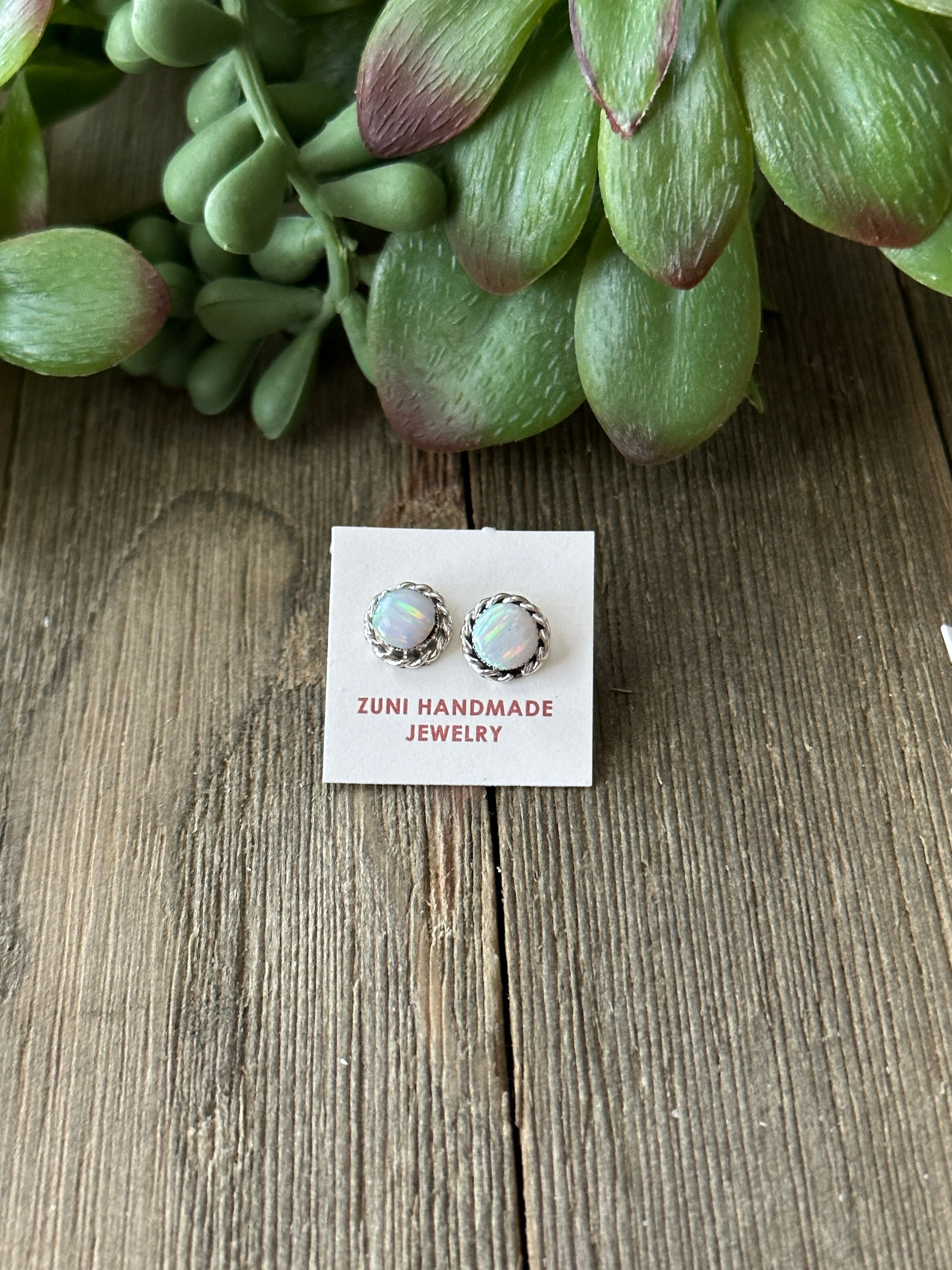 Zuni Made Opal & Sterling Silver Post Earrings