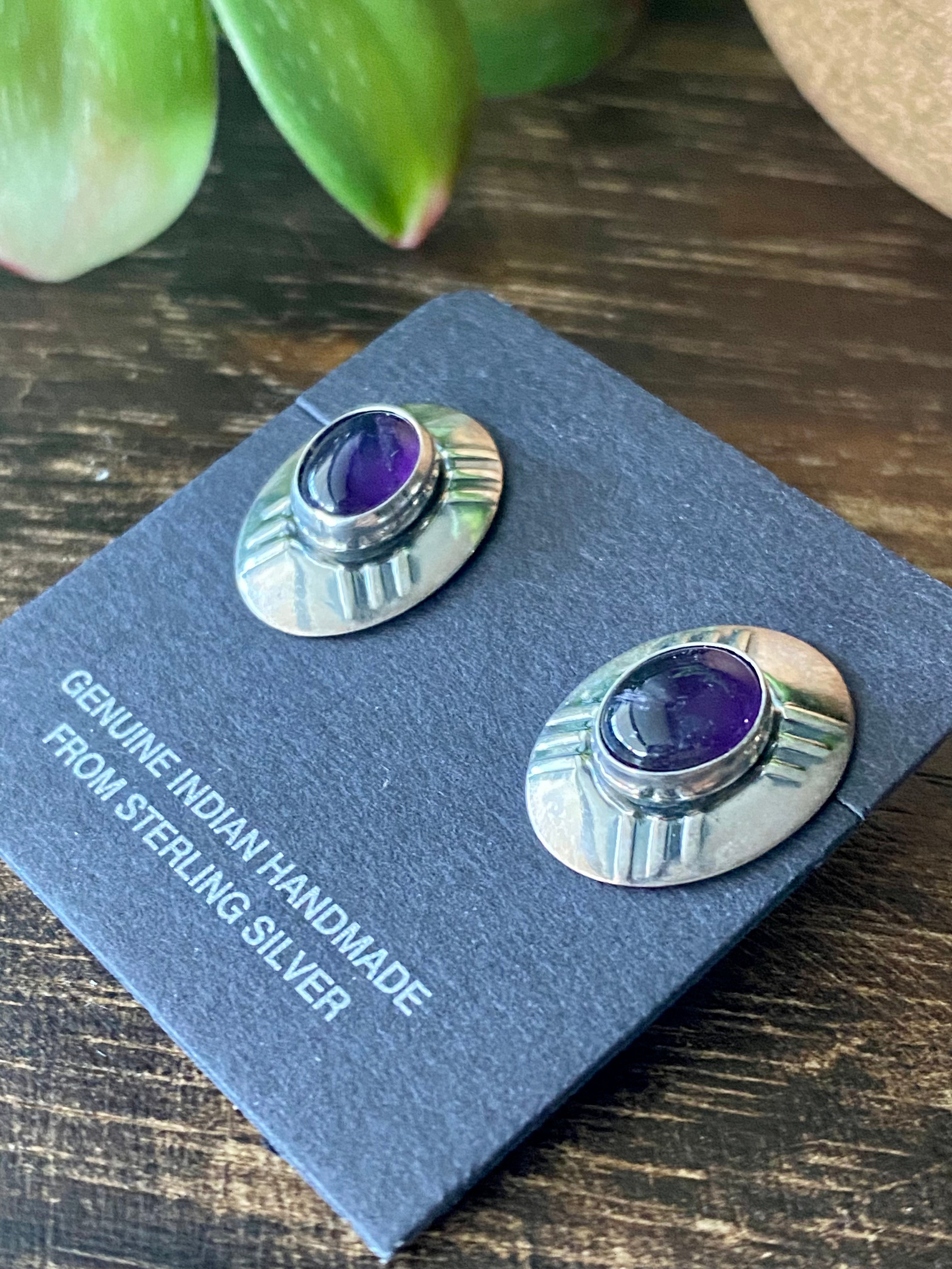 Navajo Made Amethyst & Sterling Silver Post Earrings