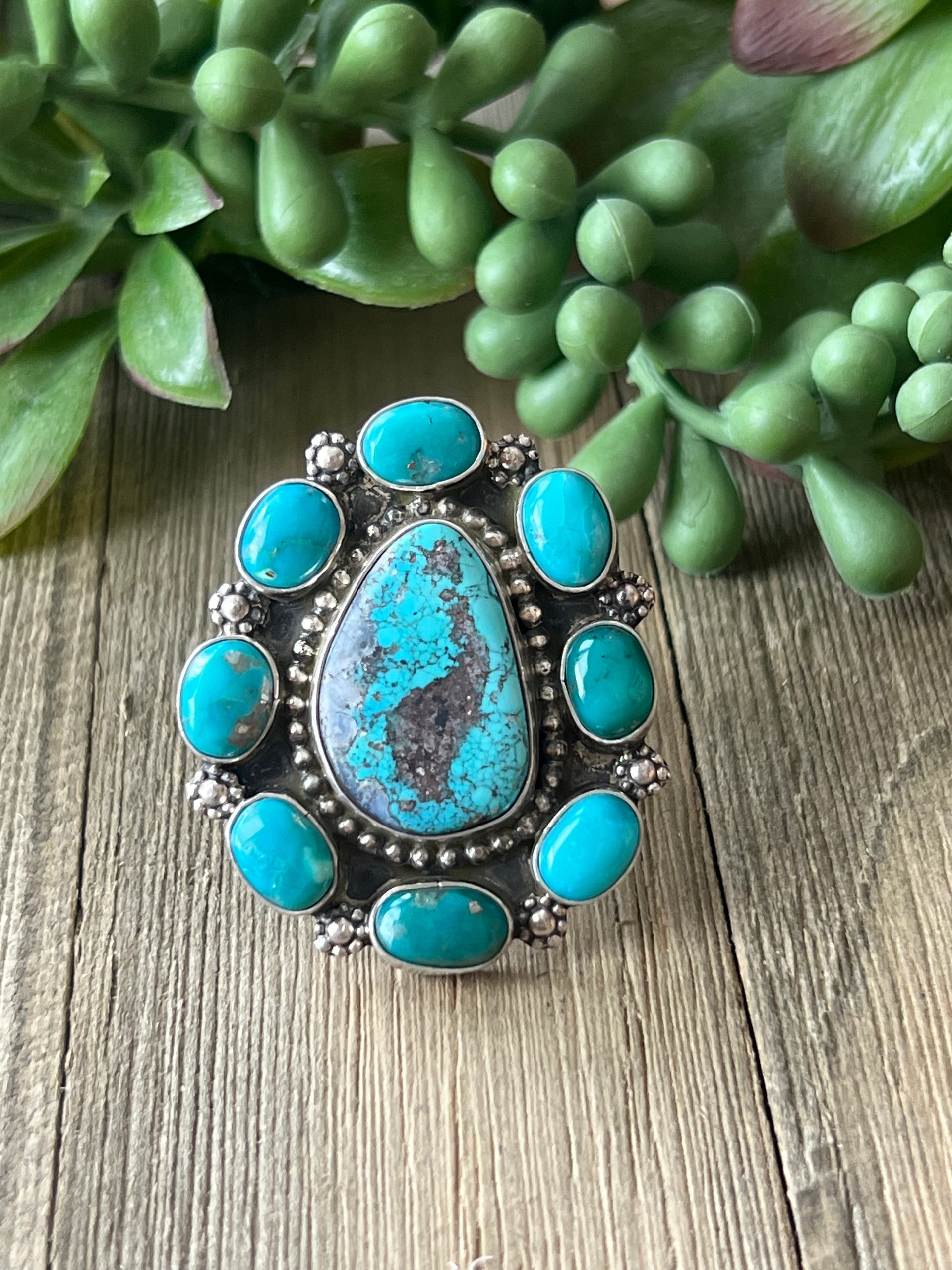 Chris Etsitty Kingman Turquoise & Sterling Silver Ring Size 5.5