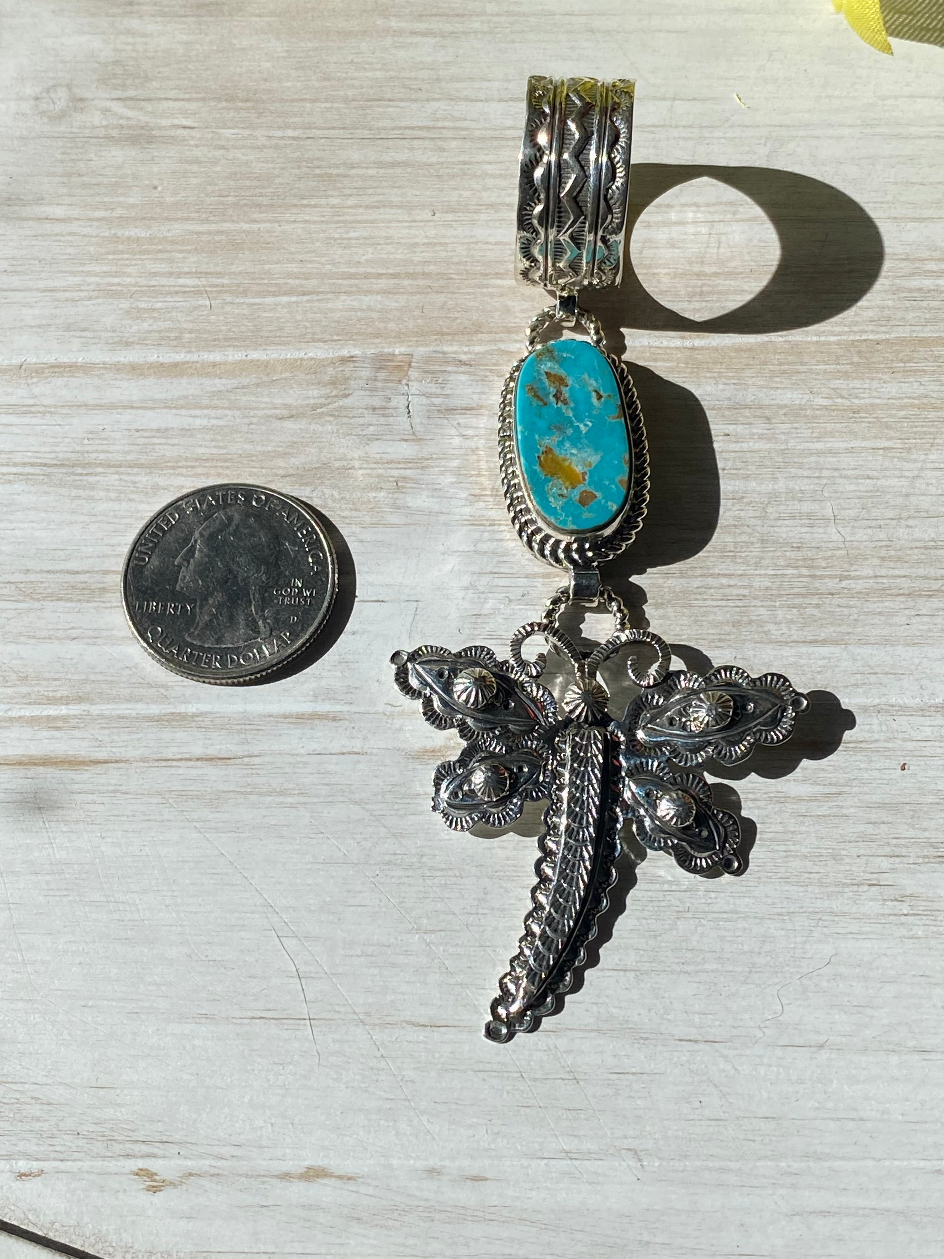 Jereme Delgarito Royston Turquoise & Sterling Silver Dragonfly Pendant
