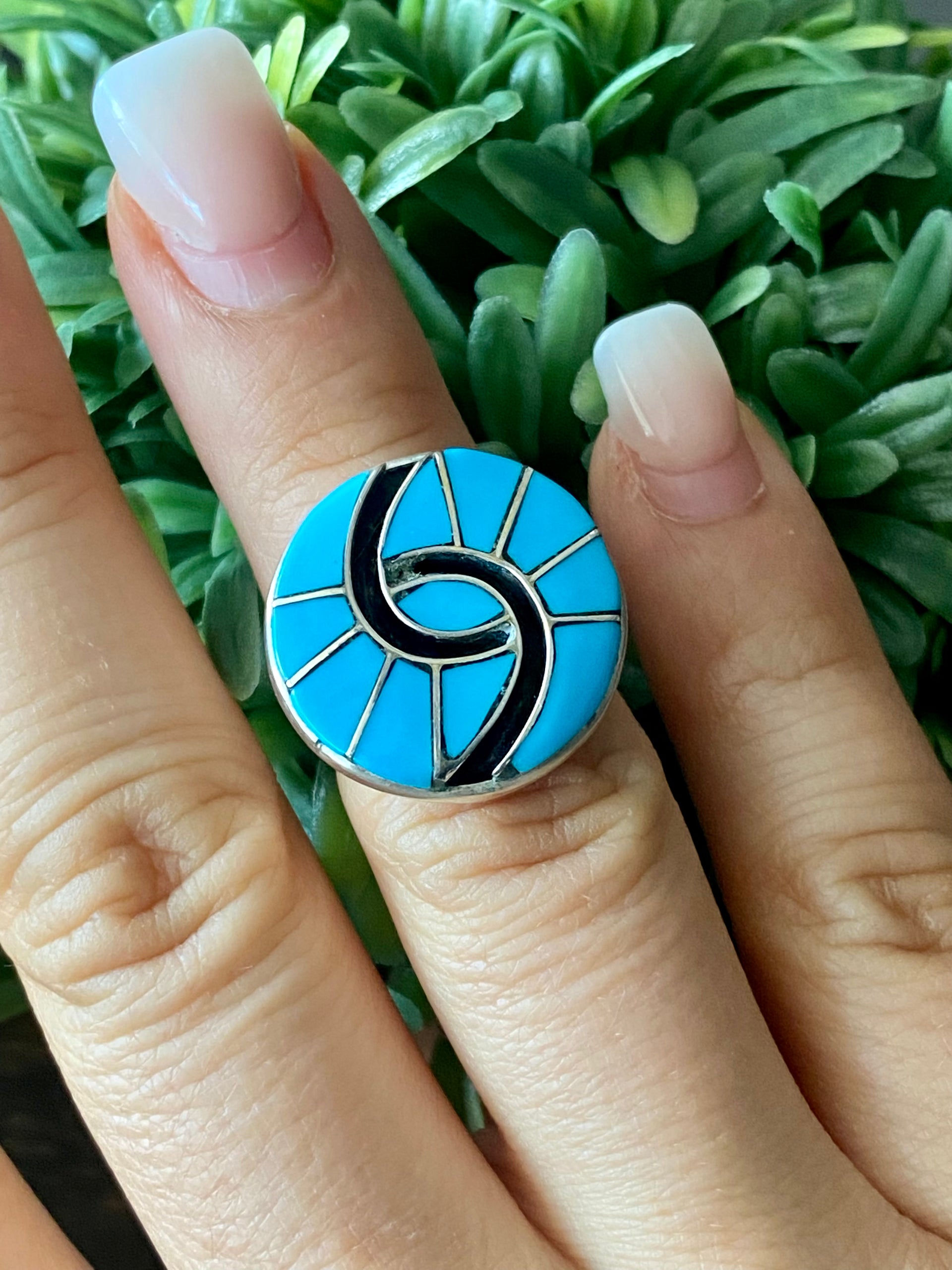 Amy Locaspino Kingman Turquoise & Sterling Silver Inlay Ring Size 7