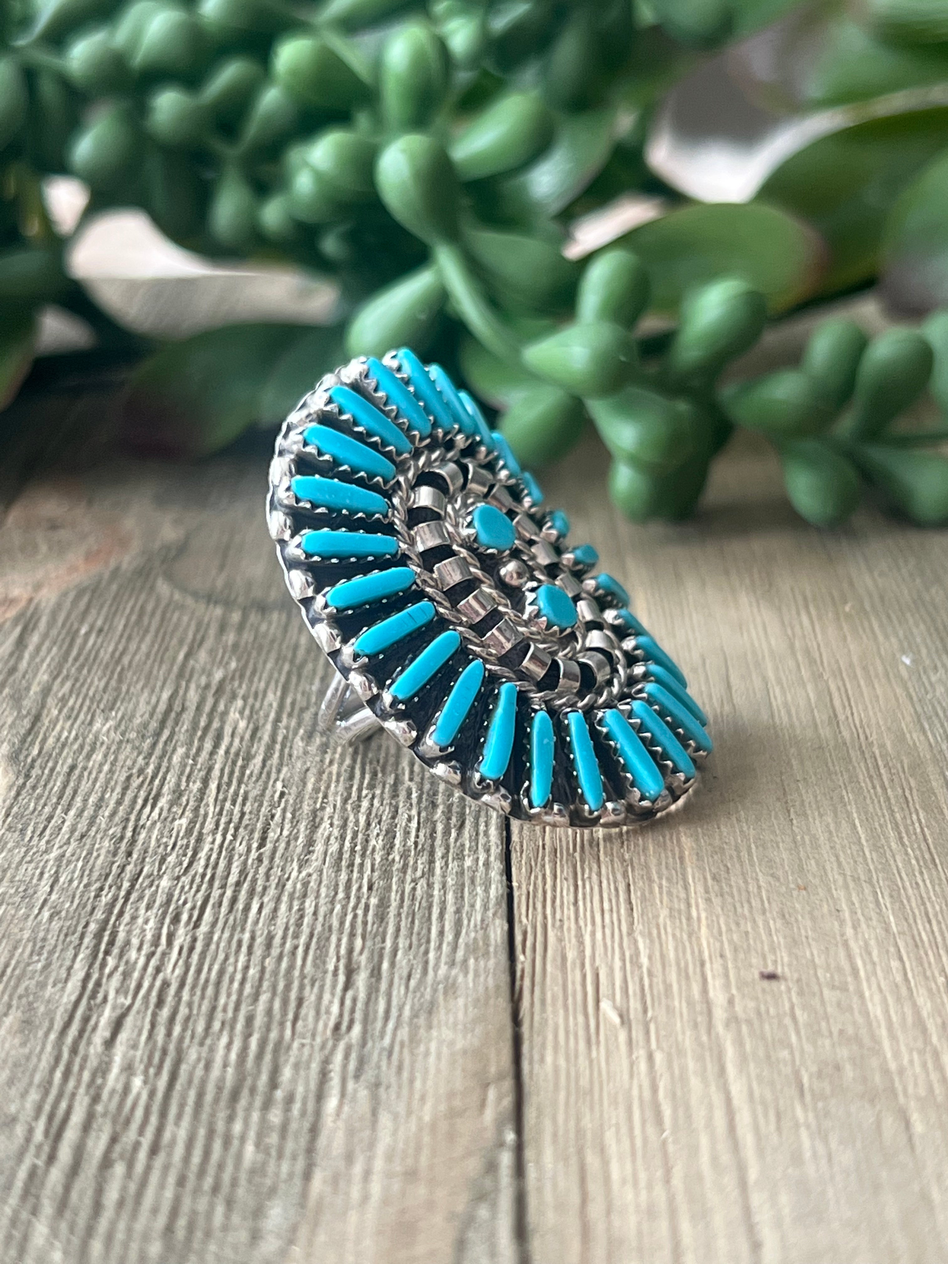 Zuni Made Kingman Turquoise & Sterling Silver Cluster Ring
