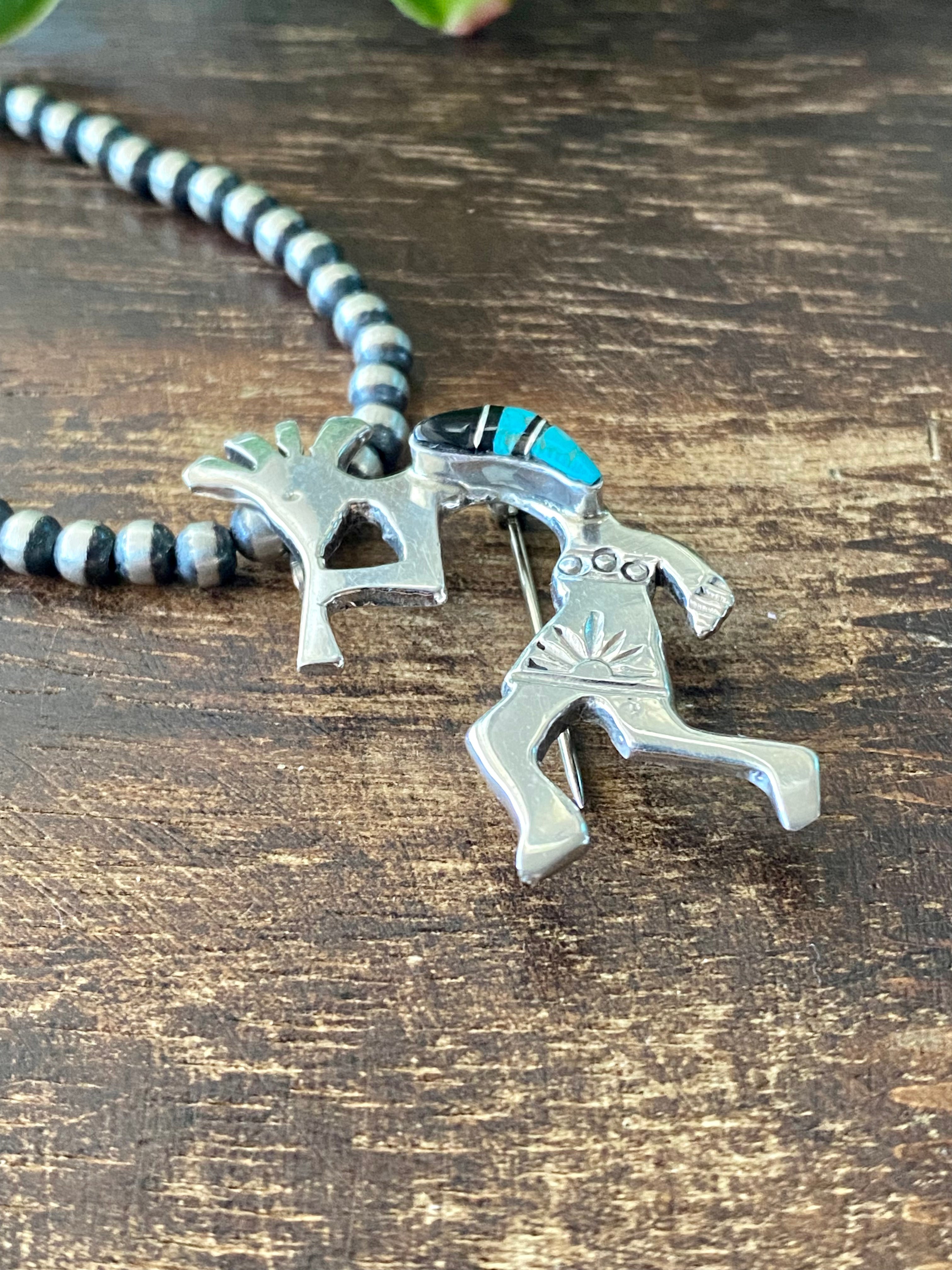 Navajo Made Multi Stone & Sterling Silver Inlay Kokopelli Pin/Pendant