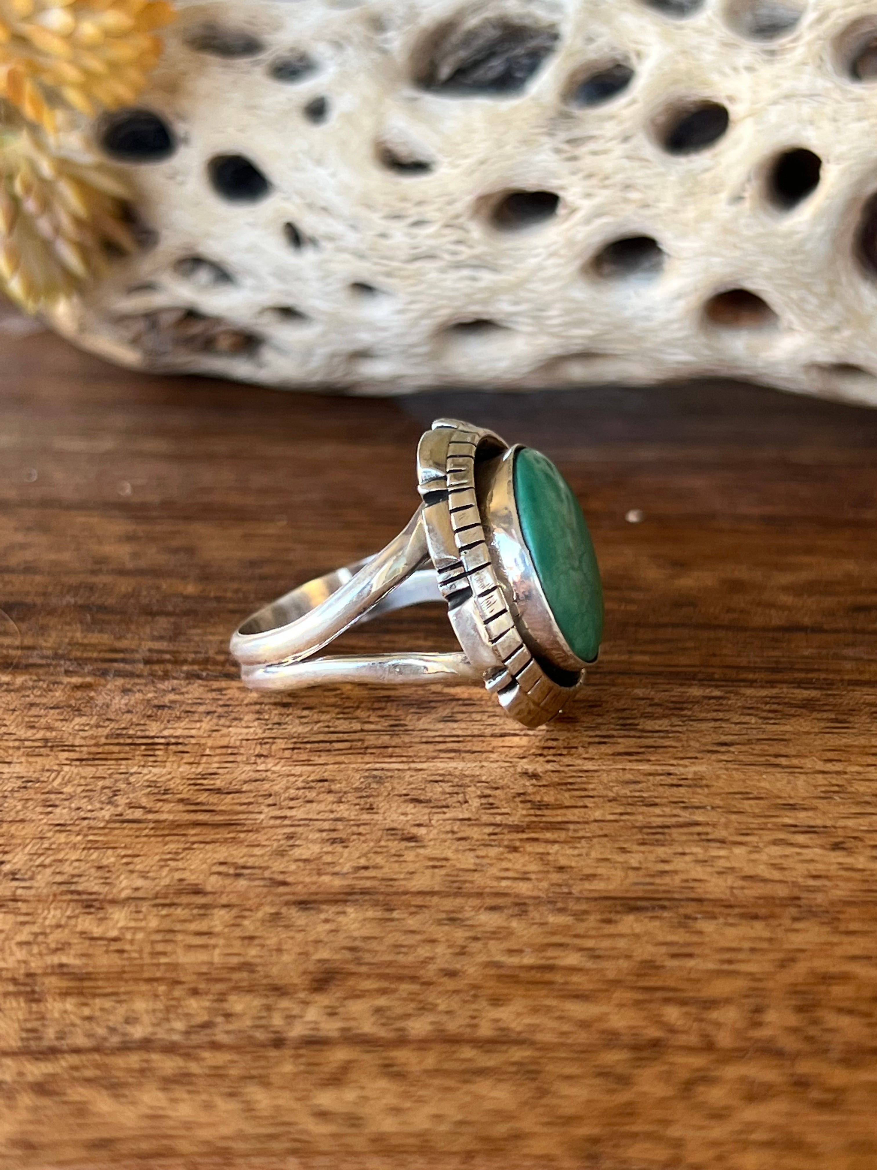 Navajo Made Kingman Turquoise & Sterling Silver Ring Size 6.5