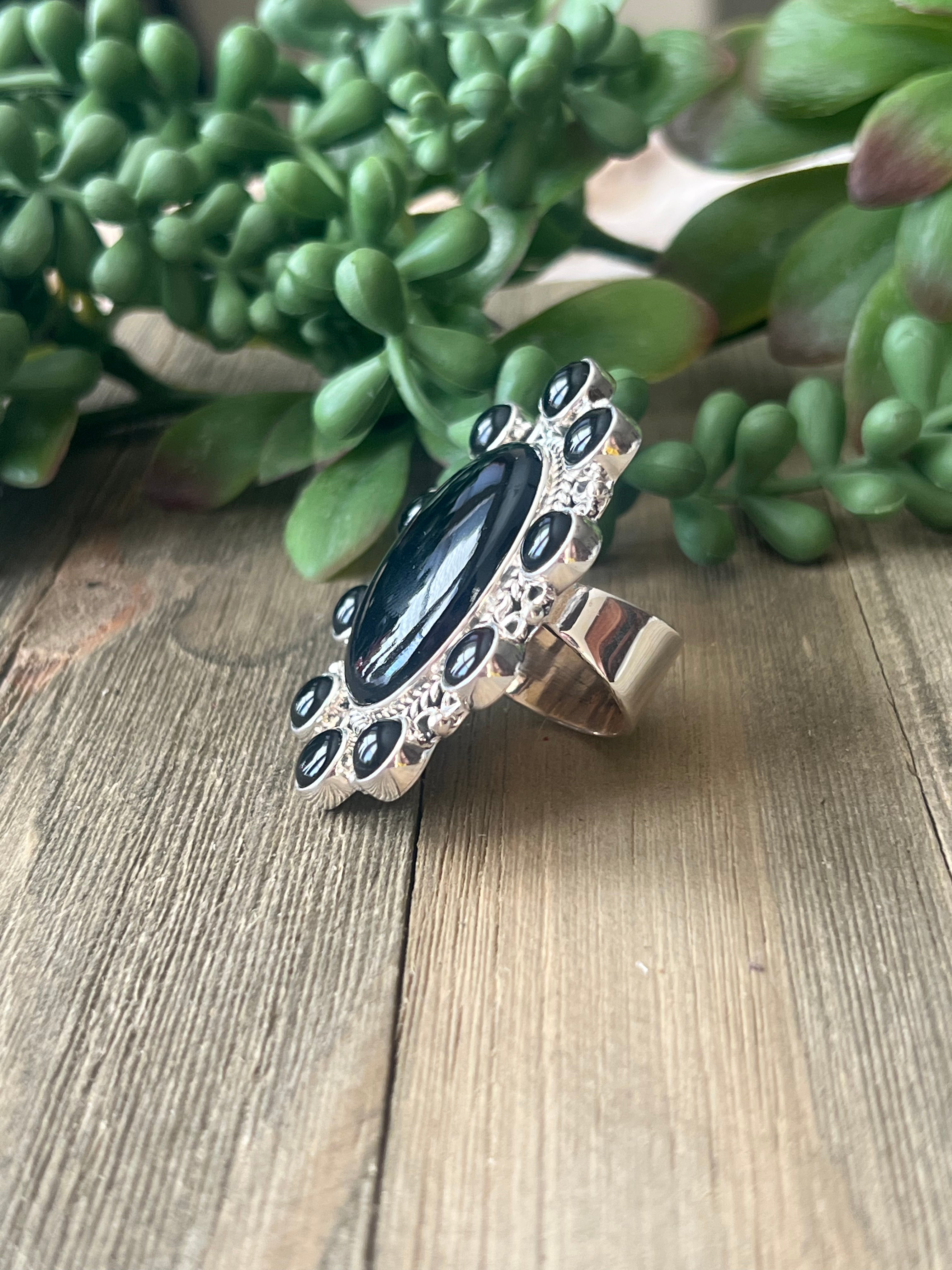 Southwest Made Onyx & Sterling Silver Adjustable Ring