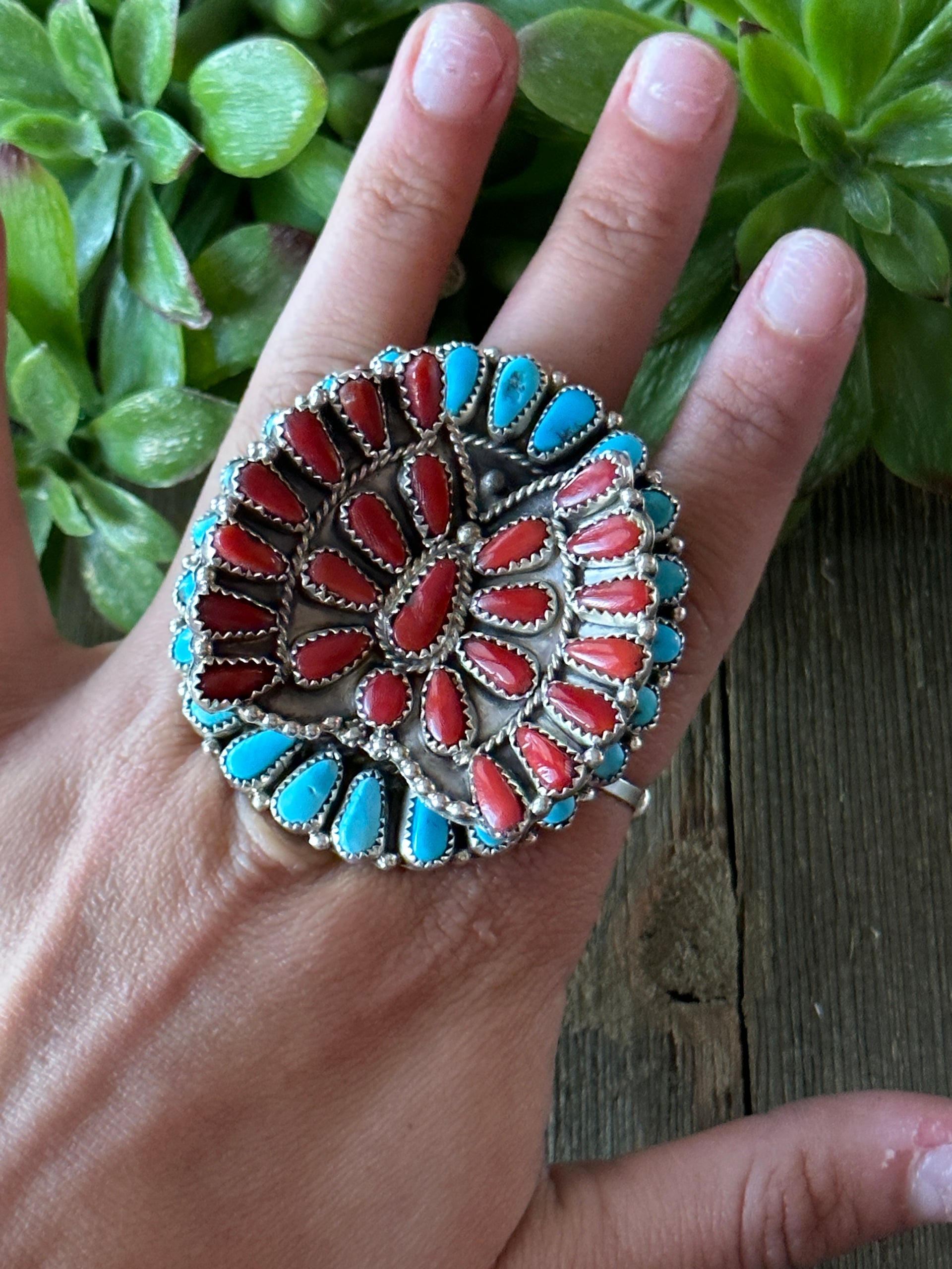 Navajo Made Multi Stone & Sterling Silver Butterfly Cluster Adjustable Ring