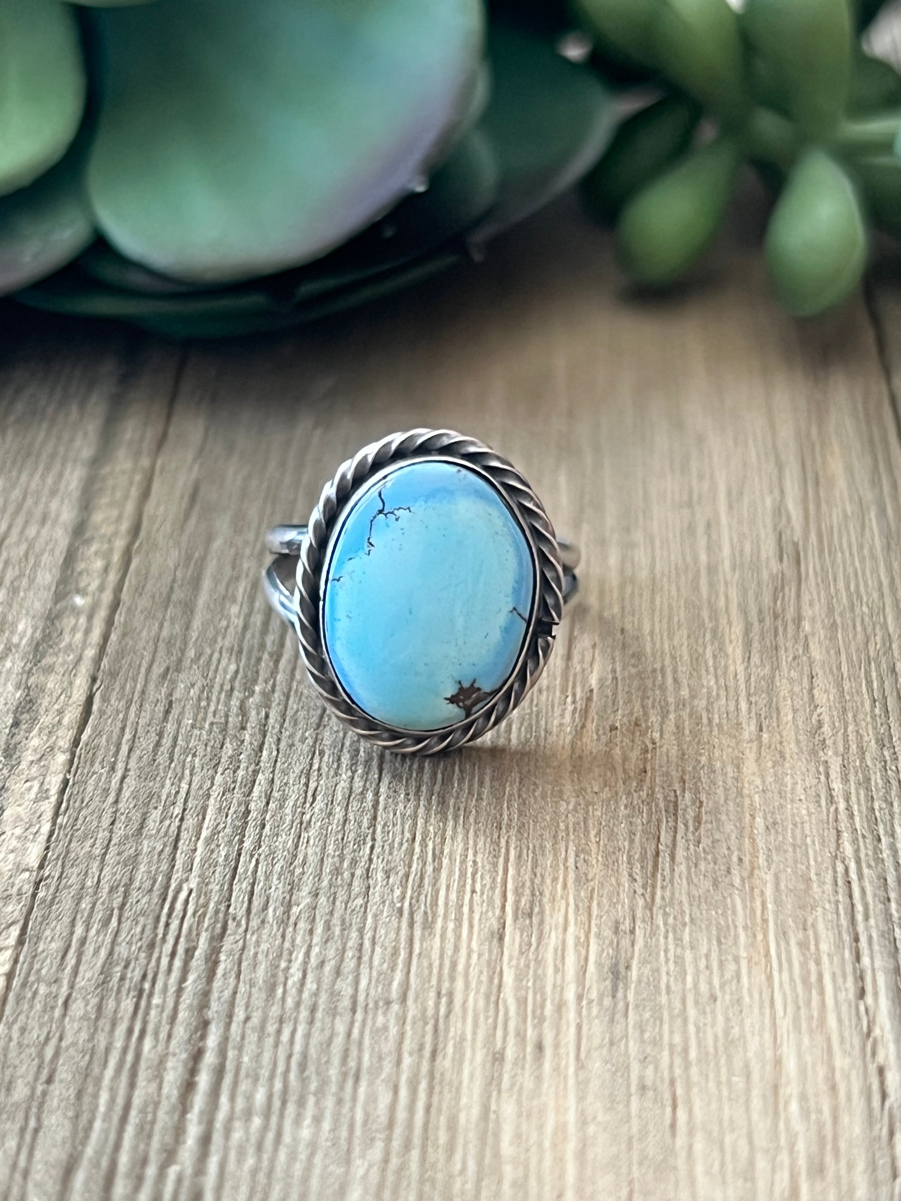 Navajo Made Golden Hills Turquoise & Sterling Silver Ring Size 5.5
