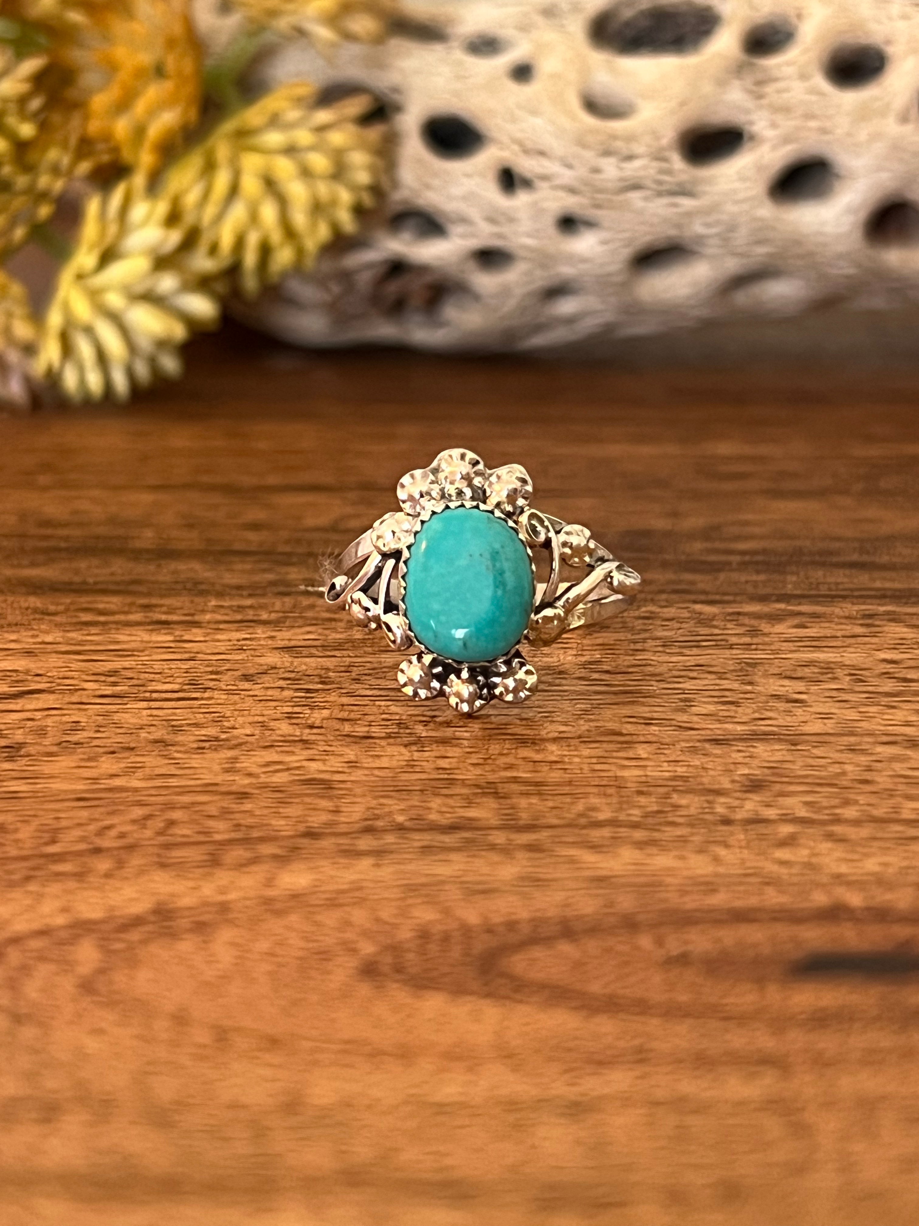 Navajo Made Kingman Turquoise & Sterling Silver Ring Size 9