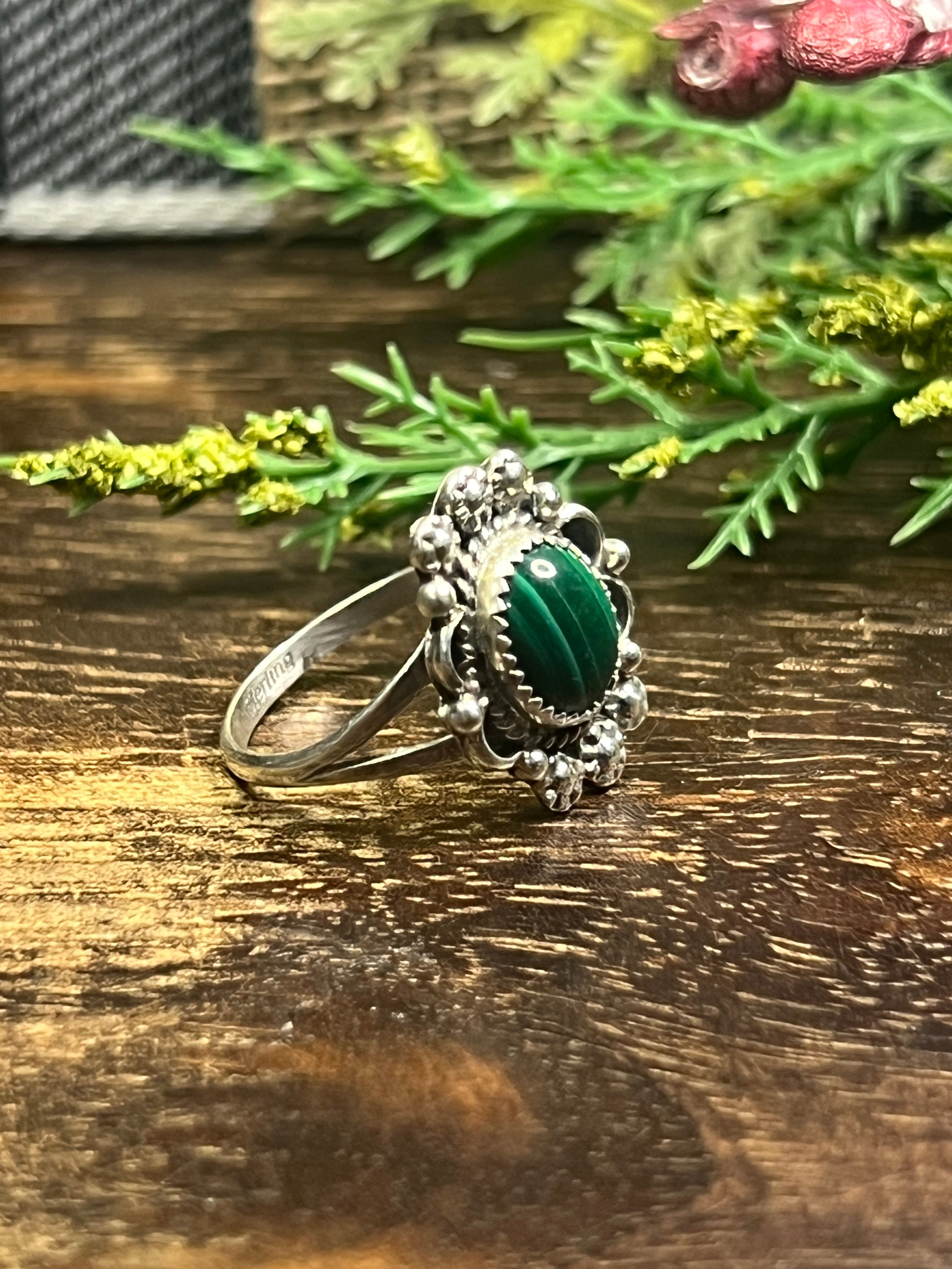 Freda Martinez Malachite & Sterling Silver Ring Size 8.5